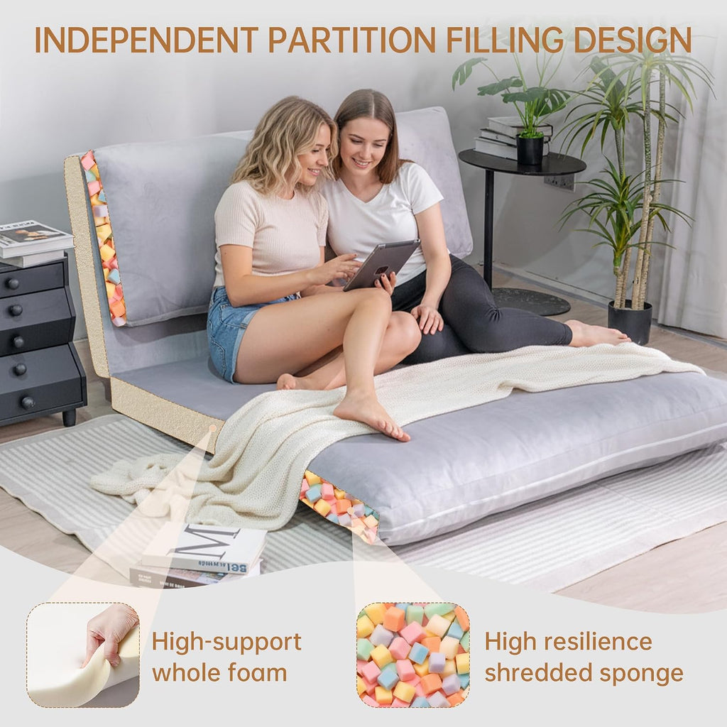 Cvortll 4-in-1 Folding Sofa Bed, Memory Foam Bean Bag Chair, Large Convertible Couch, Floor Foldable Sofa for Bedroom, Living Room, Apartment (Grey-Large)