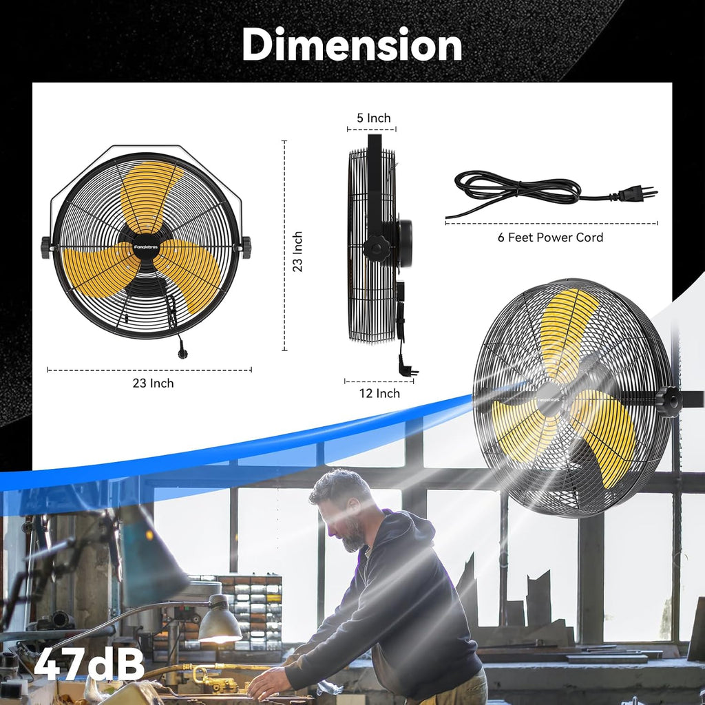 18 Inch High Velocity Wall Mounted Fan, 4580 CFM 3-Speed Metal Wall Fan with Sealed Motor, 180° Tilting Heavy Duty Industrial Fan for Patio, Garage, Barn & Gazebo, UL Listed