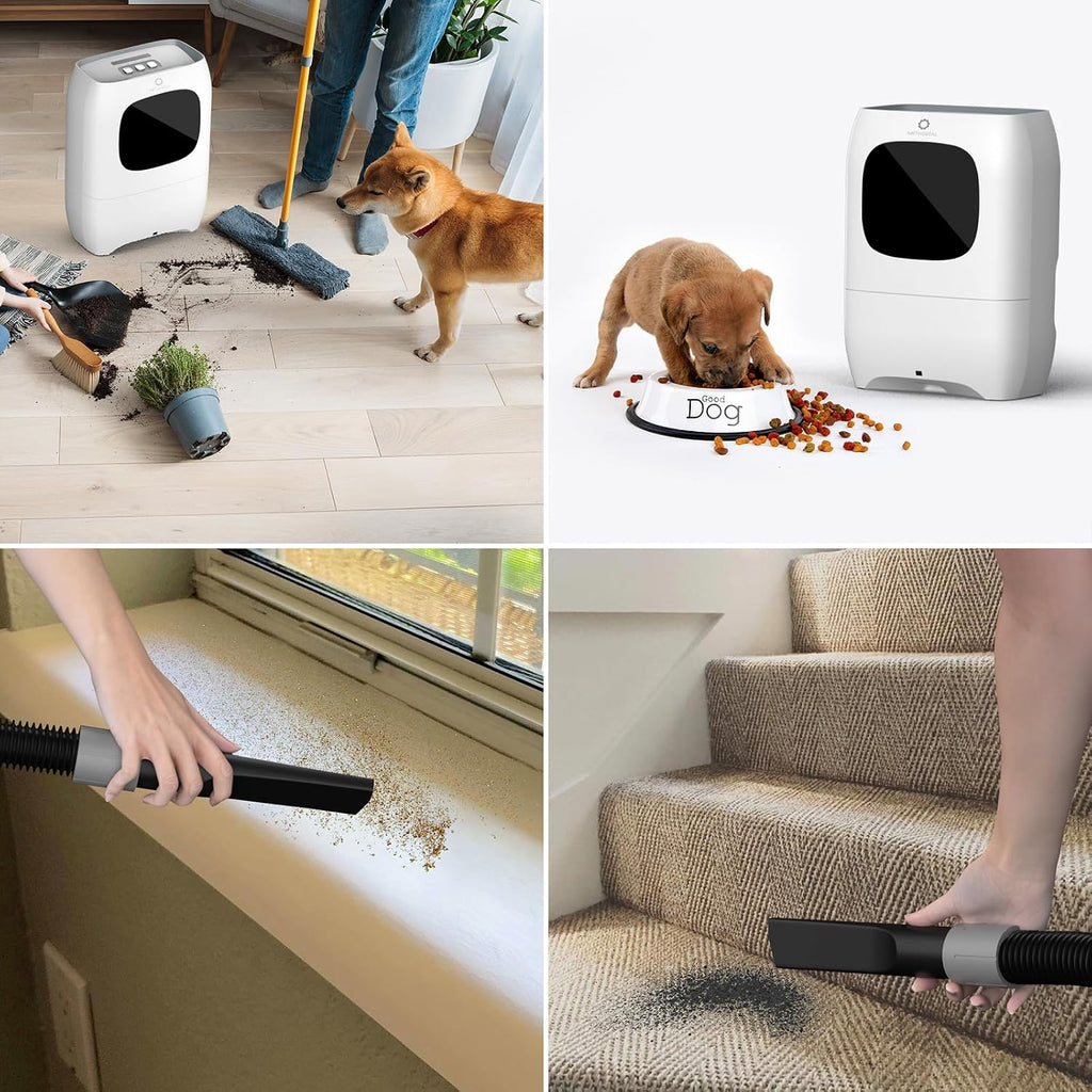 AIRTHEREAL T1 Touchless Vacuum Automatic Dustpan with 2 Operation Modes - Ultra Fast & Powerful Corded Canister Vacuum for Sweeping Salon, Pet Hair, Food, Kitchen, 20Kpa 1500 Watt Max Suction (White)