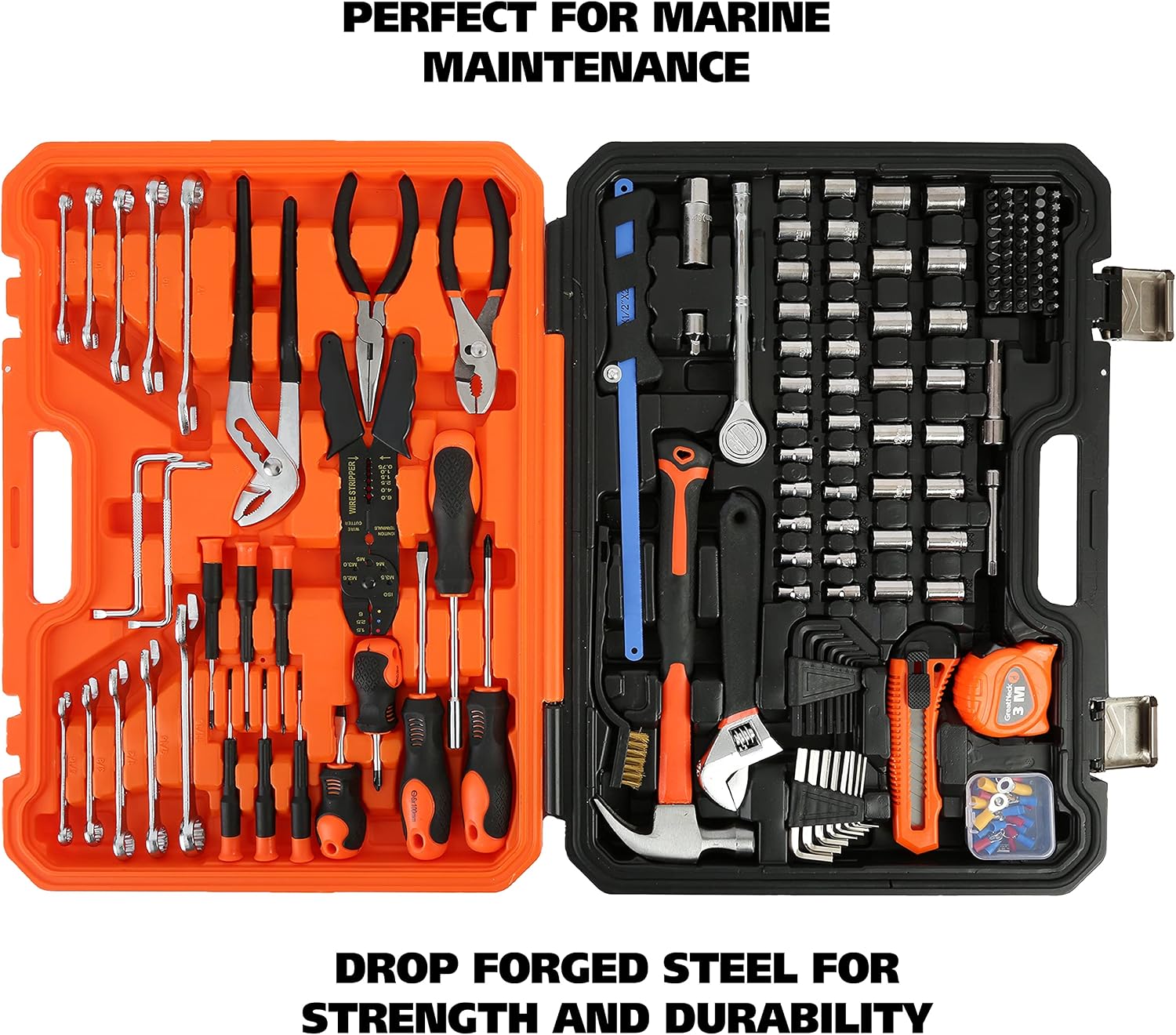 GreatNeck MS191 Mariner's Tool Set 191-Pc, Boat Tool Kit for Maintenance, Rust Resistant Boating Essentials, Includes Wrench, Socket, and Screwdriver Set