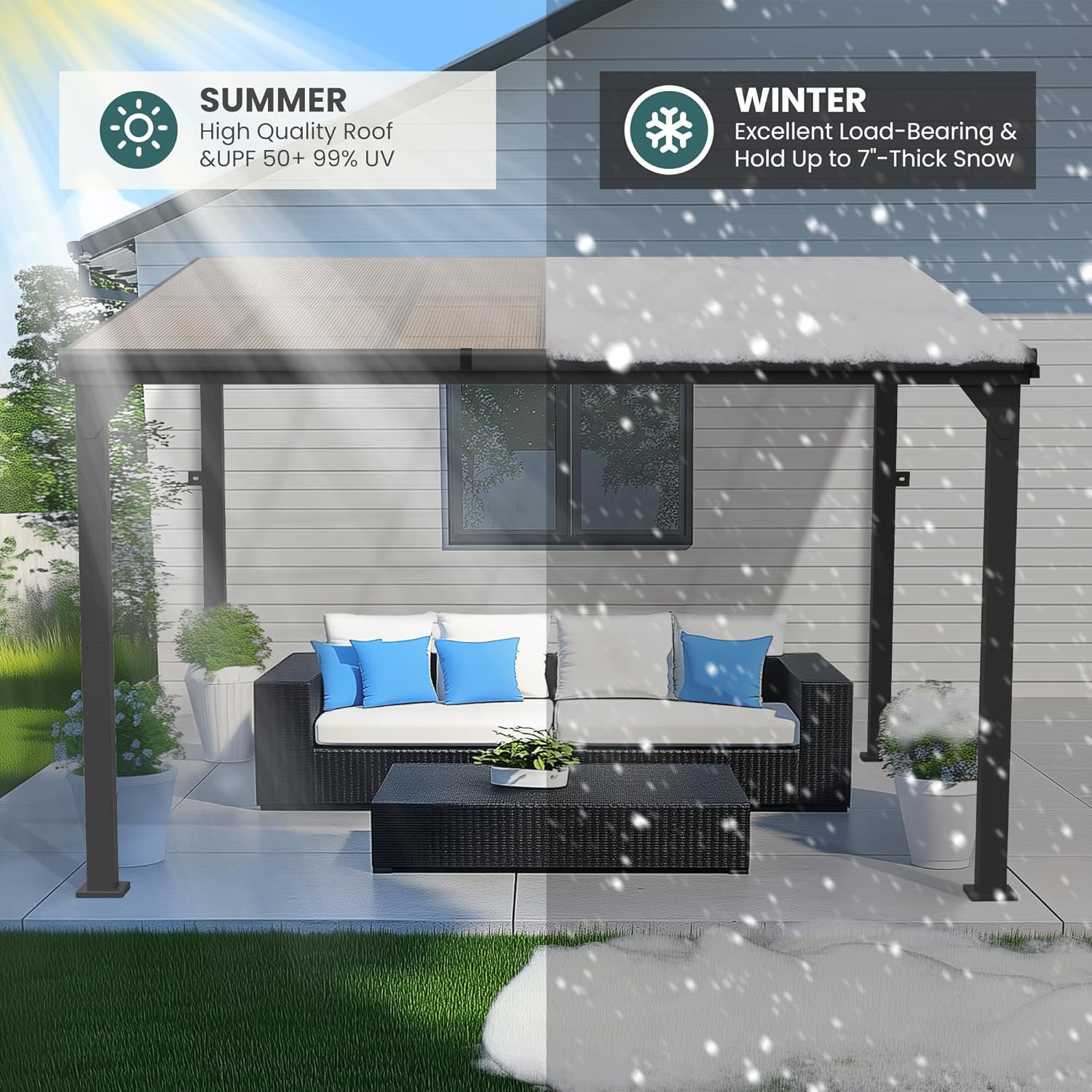 Pamapic 10 * 12FT Pergola,4 * 4 Inch Thickened Pillars & Enlarged Base,Outdoor Hardtop Lean to Gazebo,Wall Mounted Pergola,Pergolas Gazebos Clearance,Aluminum Frame Pergola,UV Resistant Patio Roof