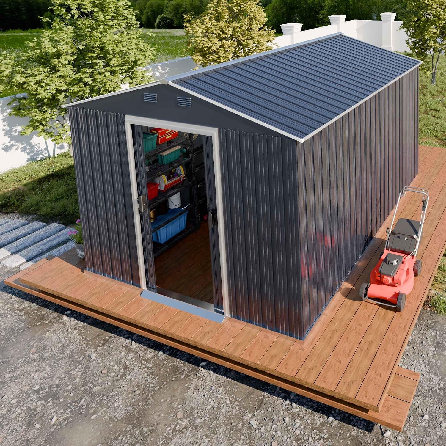 Metal Shed 8x10x6 FT - Steel Tool Storage with Sliding Door and Air Vents - Outdoor Bike Sheds for Garden, Backyard, Patio - Utility Outdoor Storage