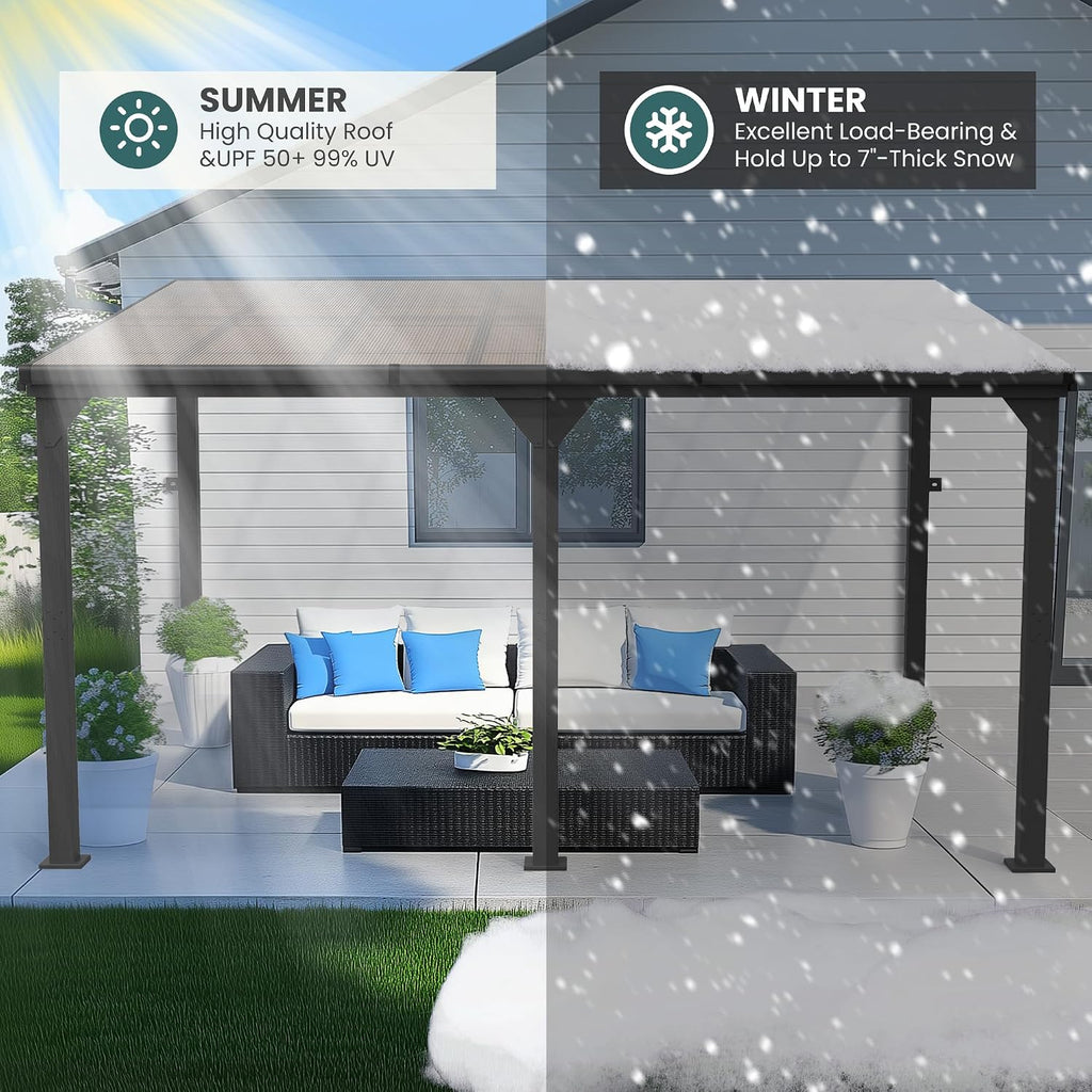 Pamapic 10 * 14FT Pergola,4 * 4 Inch Thickened Pillars & Enlarged Base,Outdoor Hardtop Lean to Gazebo,Wall Mounted Pergola,Pergolas Gazebos Clearance,Aluminum Frame Pergola,UV Resistant Patio Roof