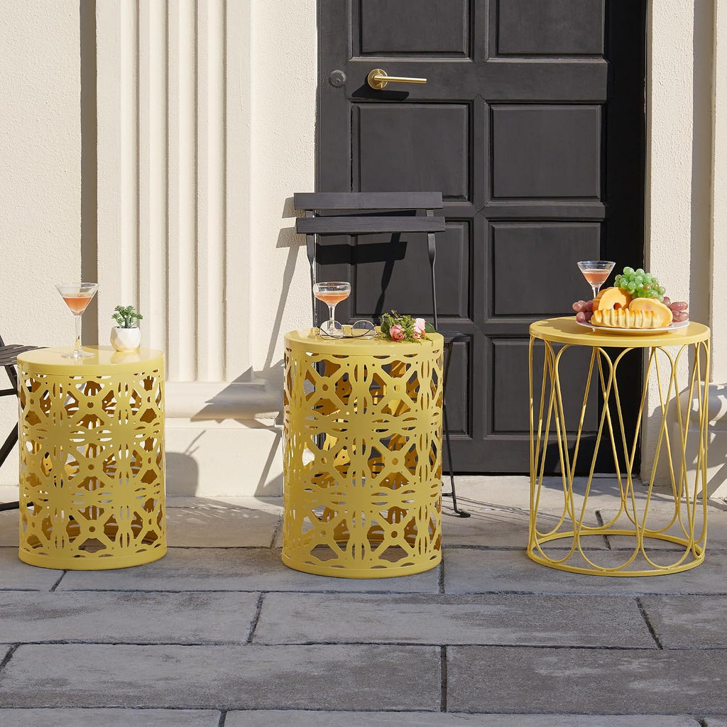 Y&M Set of 3 Round Heavy-Duty Side Table End Table, Outdoor Decorative Garden Stool Plant StandCoffee Table for Indoor Multifunctional Use,-Yellow(Ship from US)