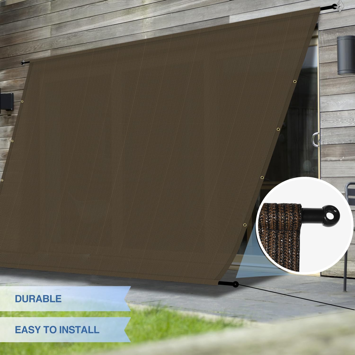 E&K Sunrise 11'Wx4'L Pergola Shade Cover with Weighted Rods & Grommets, Outdoor Sun Shade Cloth Canopy Replacement Cover UV Block for Patio Porch Deck Backyard (Brown)