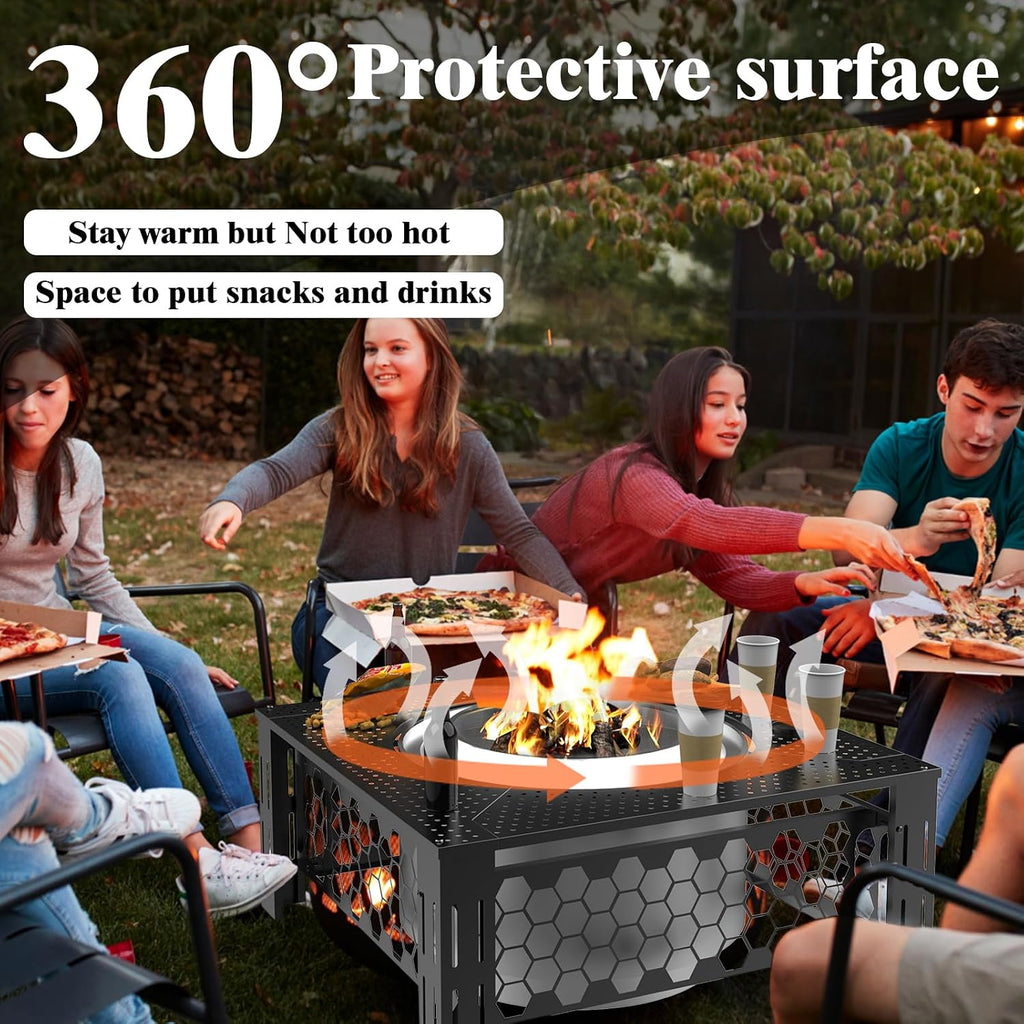 Fire Pit Surround Tabletop for Solo Stove Yukon, Accessories for Solo Stove, Large Surround Table for Stove with Diameter Less Than 27', Square Metal Black