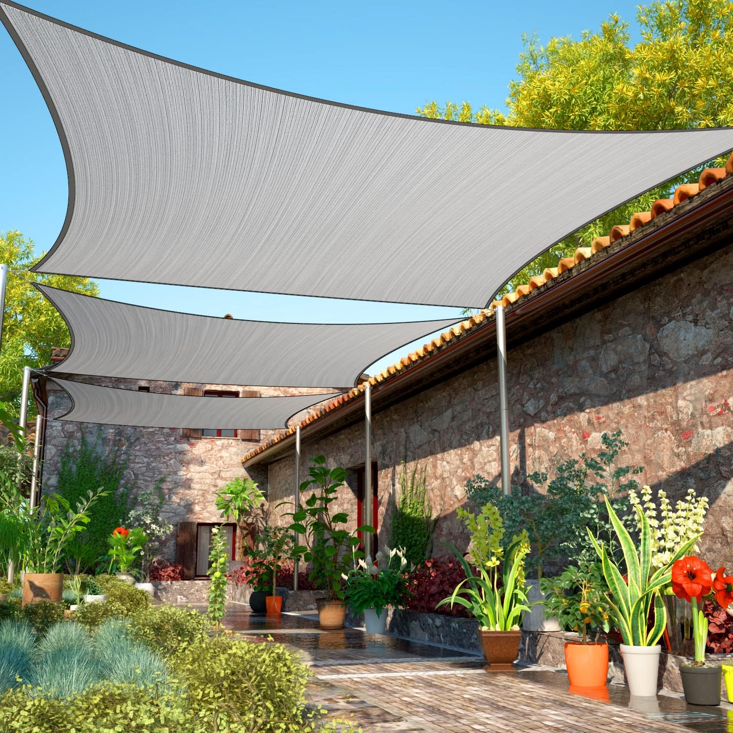 ShadeMart 12' x 16' Grey Sun Shade Sail UPF50 Rectangle SMTAPR1620 Canopy Fabric Cloth Screen, Water and Air Permeable & UV Resistant, Heavy Duty, Carport Patio Outdoor - We Customize Size
