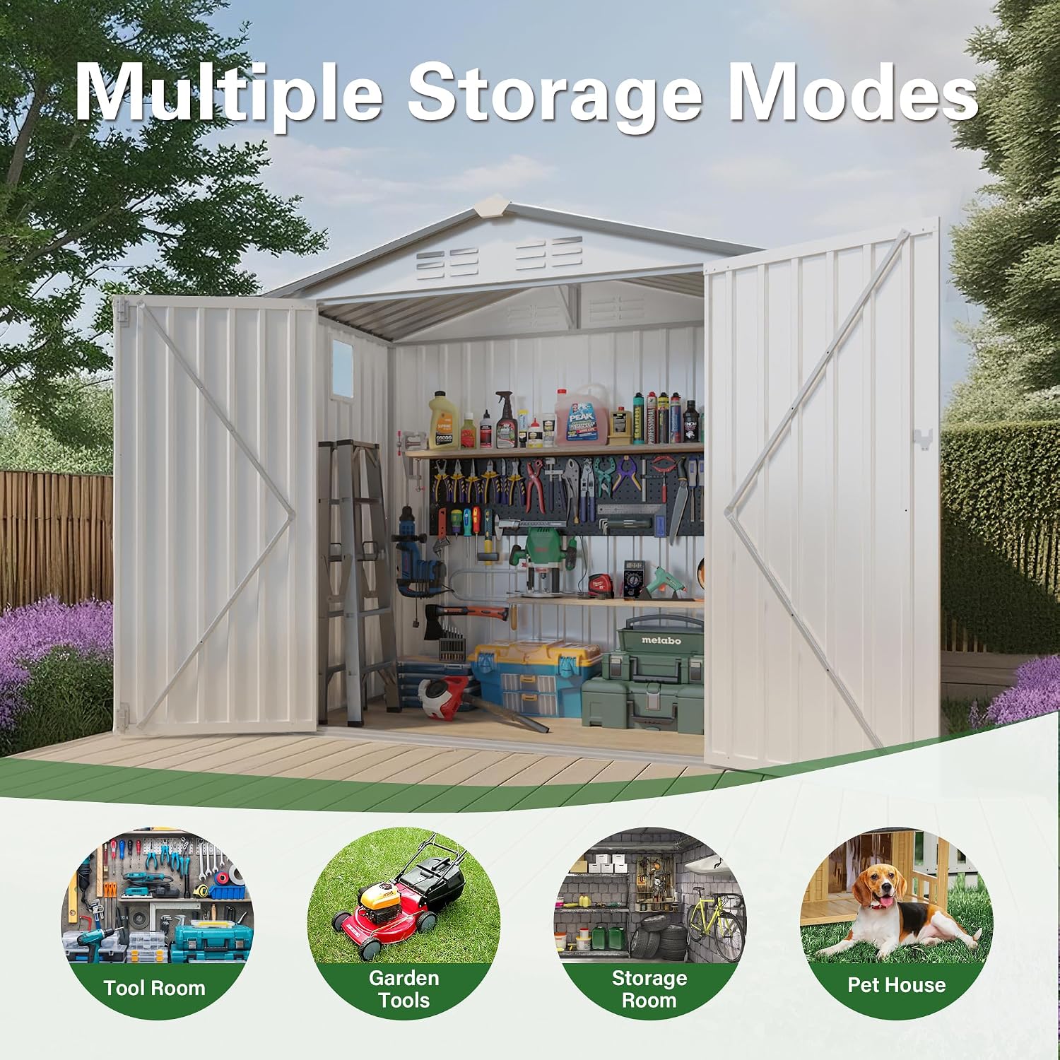 Organize and Secure with 6x3.6 FT Metal Shed, Waterproof Outdoor Storage with Lockable Door & Clear Window for Garden Tools, Patio Furniture, Bicycles, White
