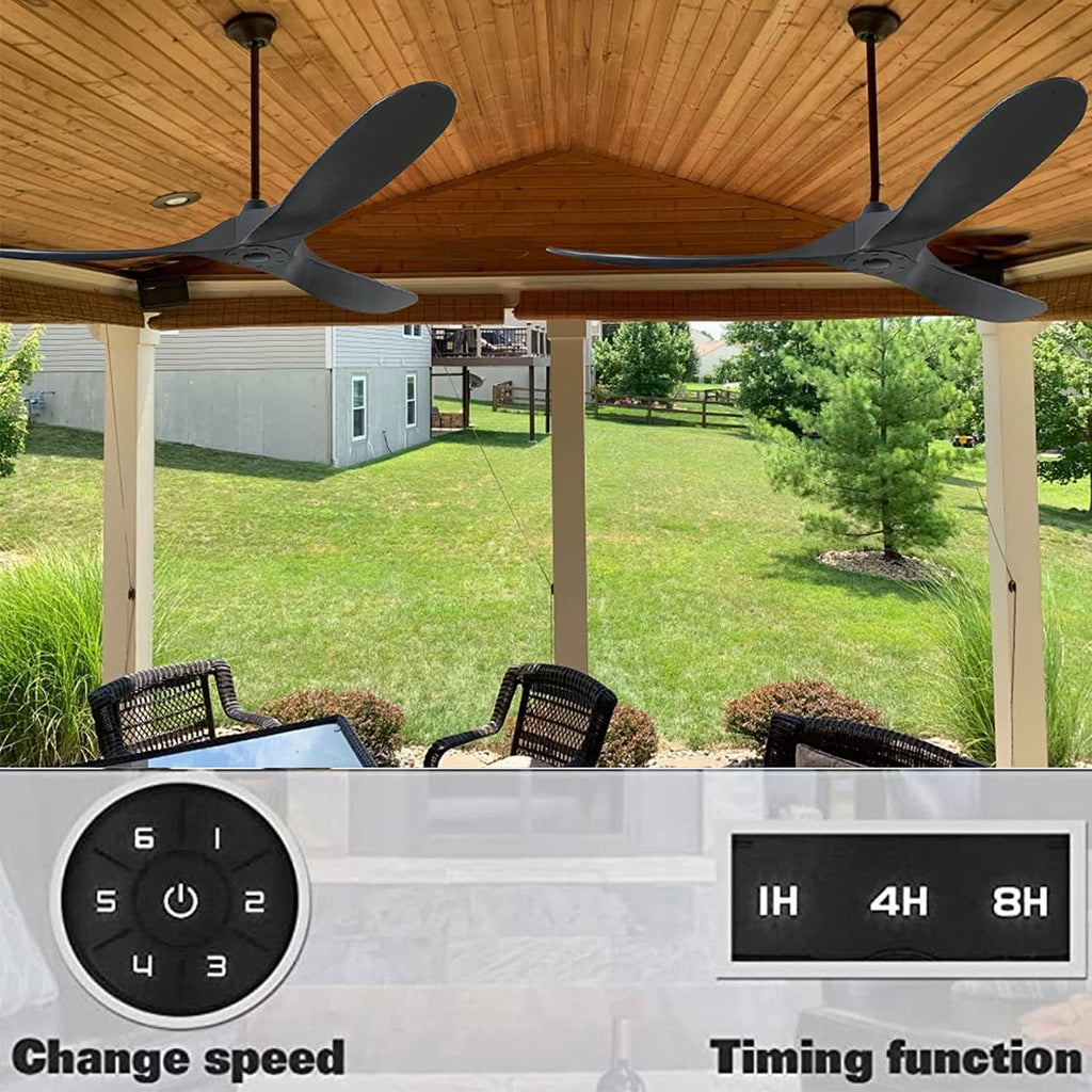 Black Ceiling Fan No Lights Outdoor Ceiling Fan for Patio 52 inch Large Airflow 3 blade Ceiling Fan Damp Rated Wood Ceiling Fan for Farmhouse Exterior House Porch Gazebo (52 inch, Black Ceiling Fan)