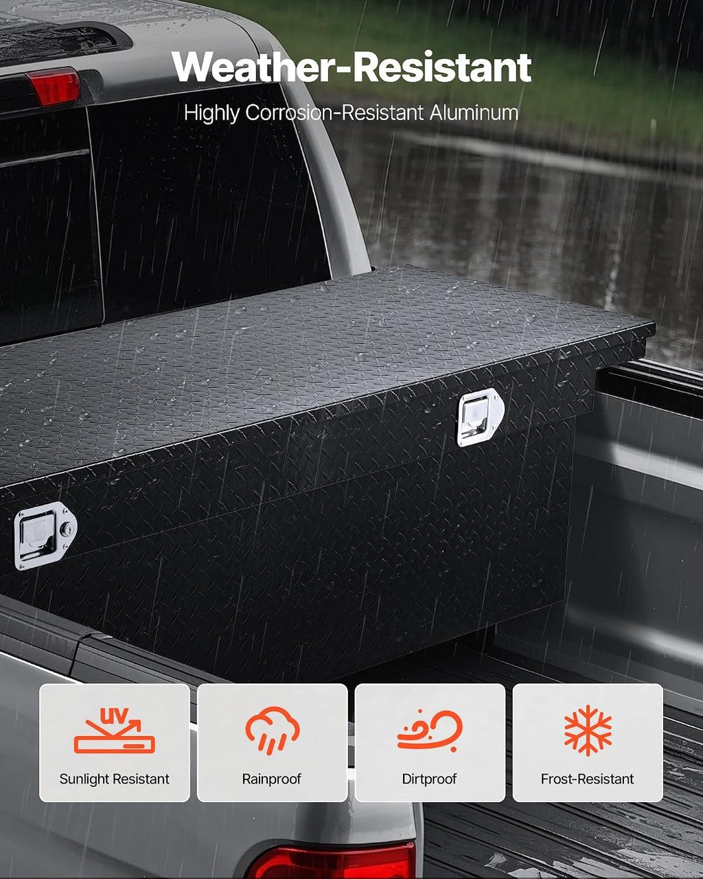 VEVOR Crossover Truck Tool Box, 71x27x18 In, Heavy Duty Aluminum Toolbox with Diamond Texture, Pick Up Truck Bed RV Trailer Toolbox, Waterproof Storage Organizer with Lock, Keys, Side Handles, Black