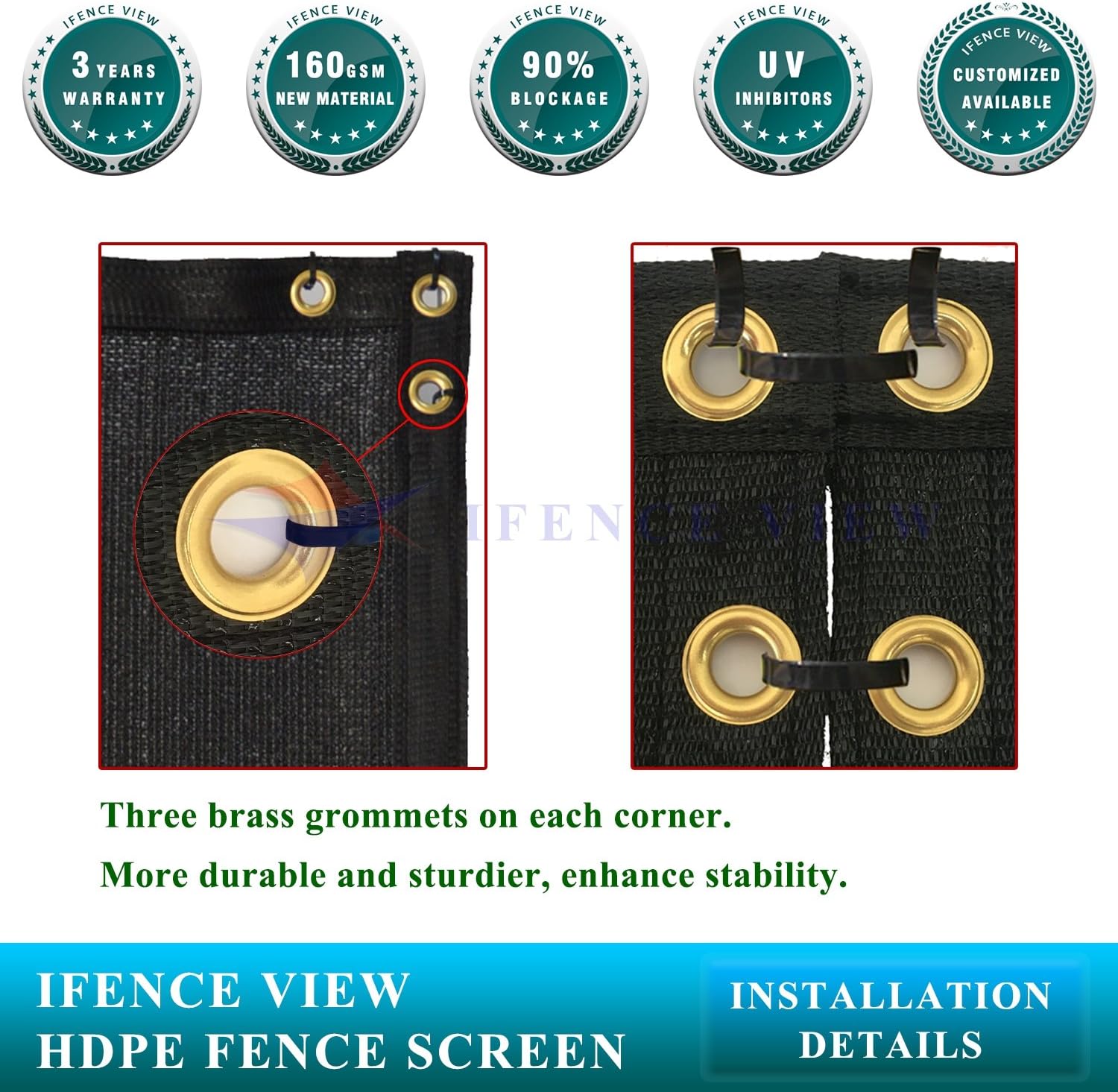 Ifenceview 12' x 16' Black Fence Privacy Screen Fence Cover Panels Mesh Net for Construction Site Yard Driveway Garden Pergolas Gazebos Railing Canopy Awning 165 GSM
