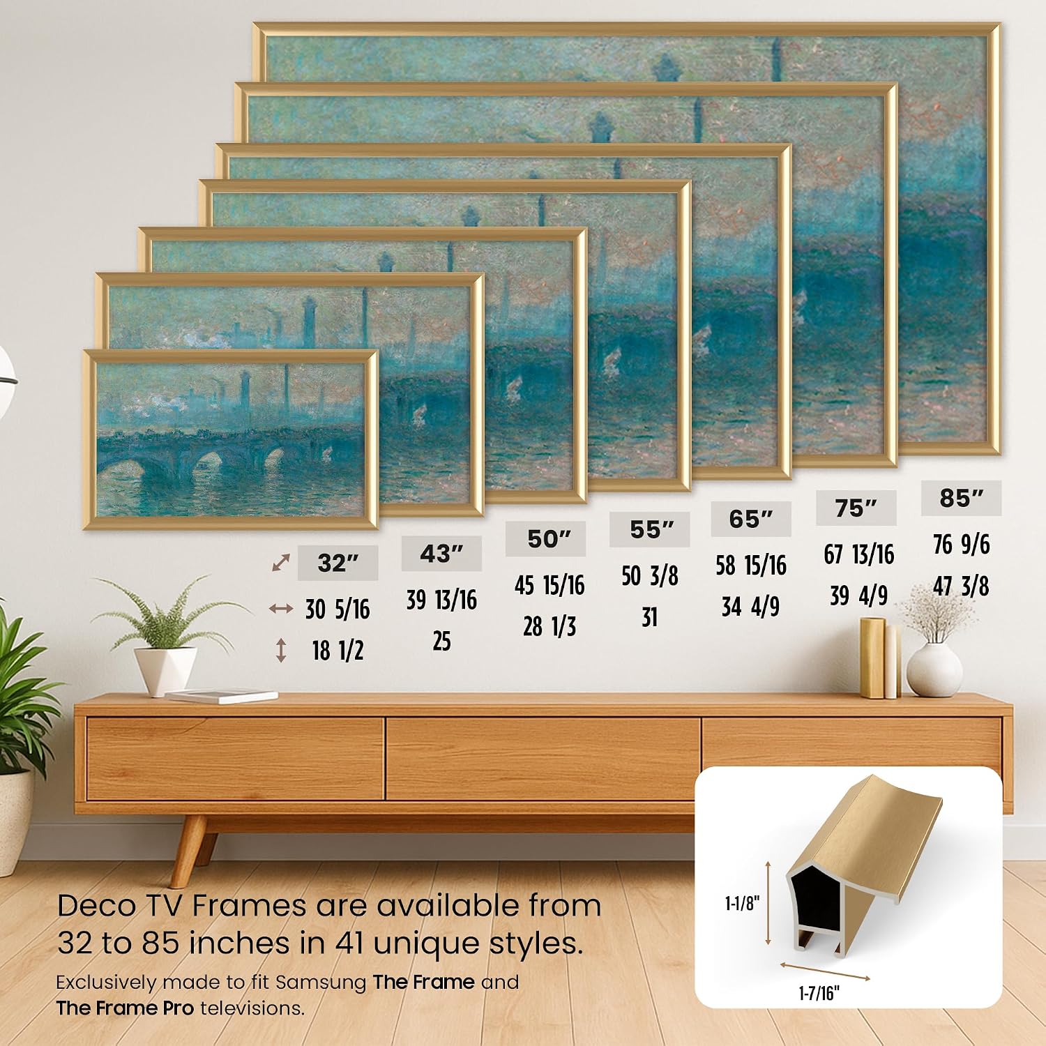 Pale Gold Prismatic 43' Alloy Deco TV Frame - Compatible ONLY with Samsung The Frame TVs (Fits 2021-2026, LS03A, LS03B, LS03C, LS03D, LS03FA)
