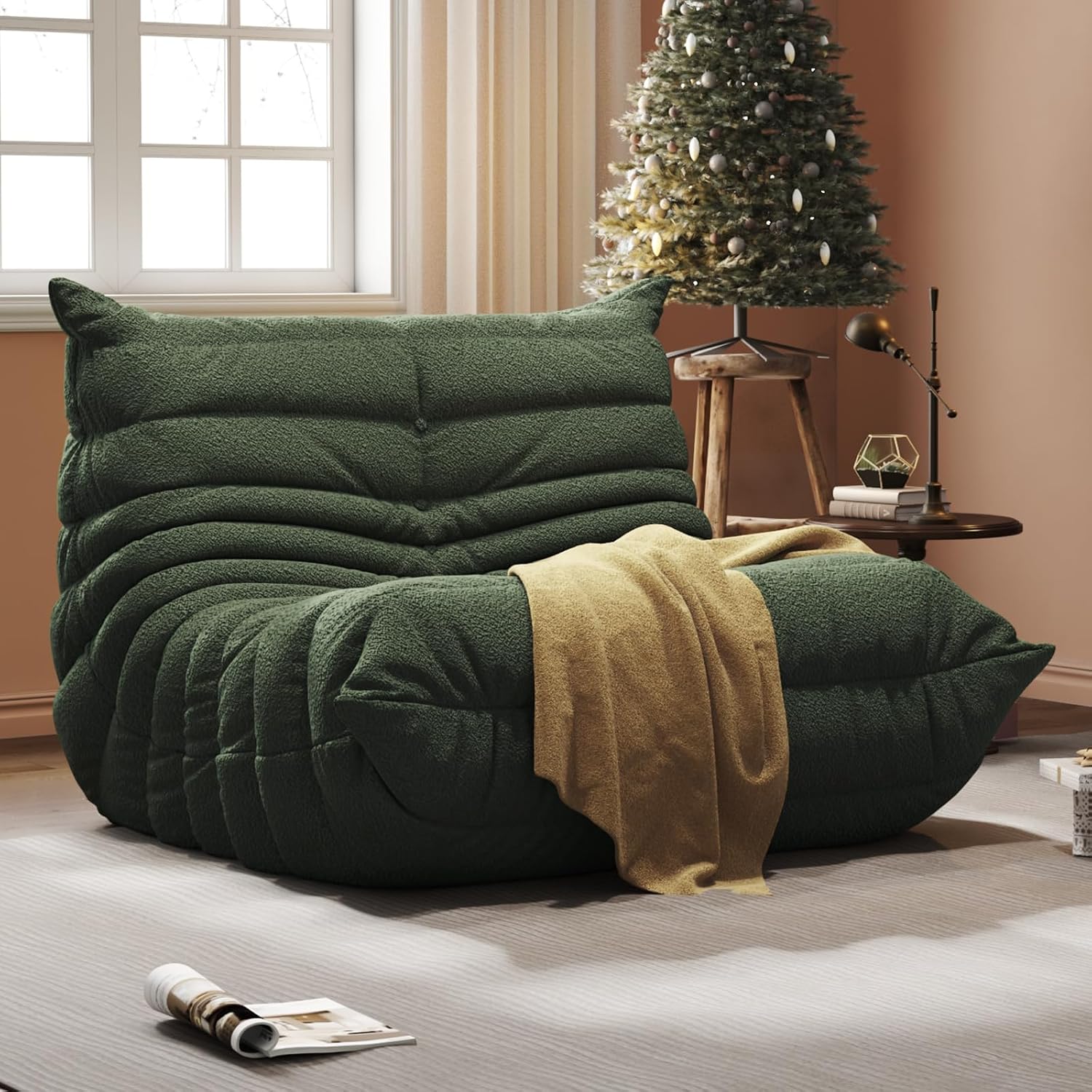 Giant Bean Bag Chair for Adults - Teddy Fleece Fireside Accent Chair with Memory Foam, Comfy Lazy Floor Sofa Couch Boneless Chaise Lounge for Living Room Bedroom Home Theaterr, 1 Seater,Green