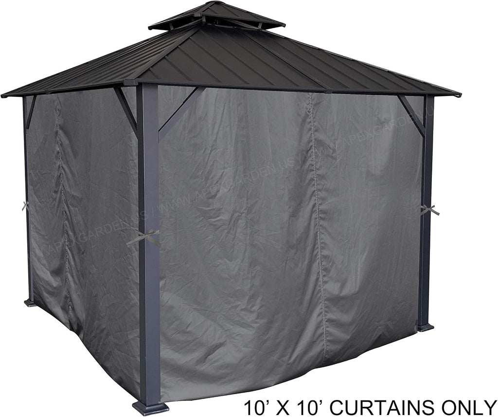 APEX GARDEN Four-Side Privacy Curtain Set for 10-Ft x 10-Ft Gazebo (10-ft x 10-ft, Charcoal)