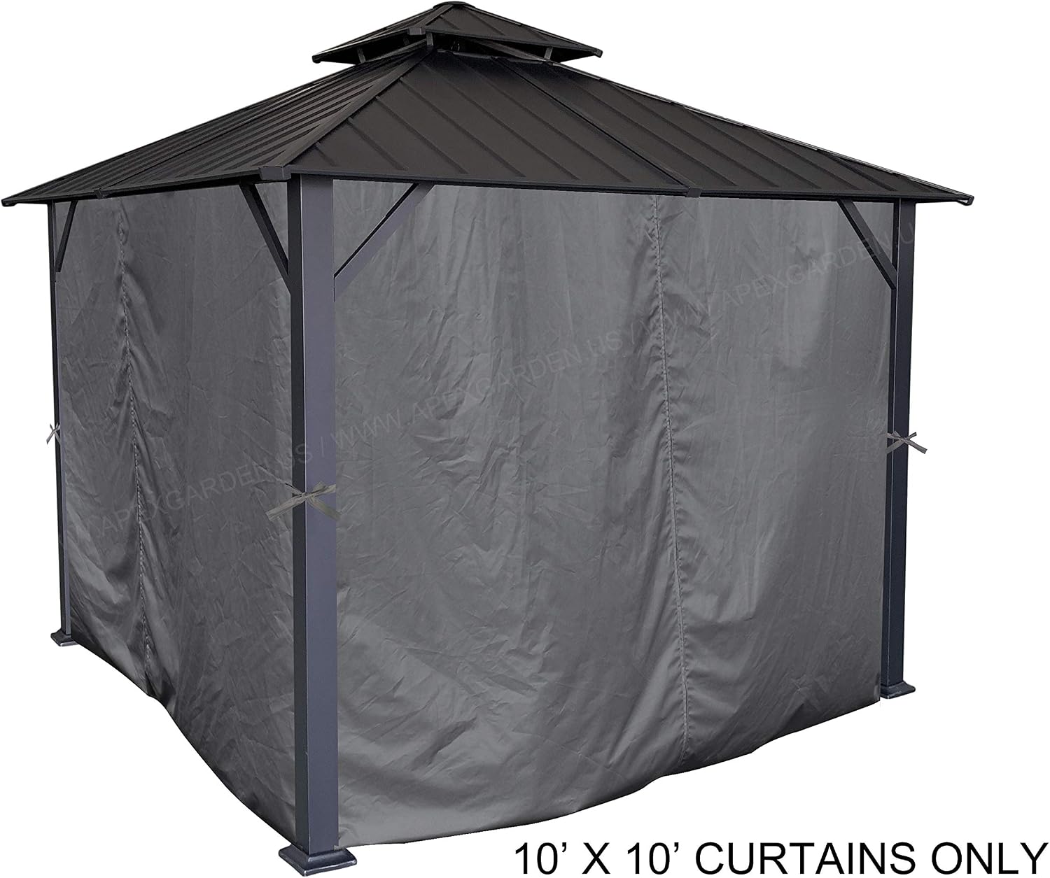 APEX GARDEN Four-Side Privacy Curtain Set for 10-Ft x 10-Ft Gazebo (10-ft x 10-ft, Charcoal)