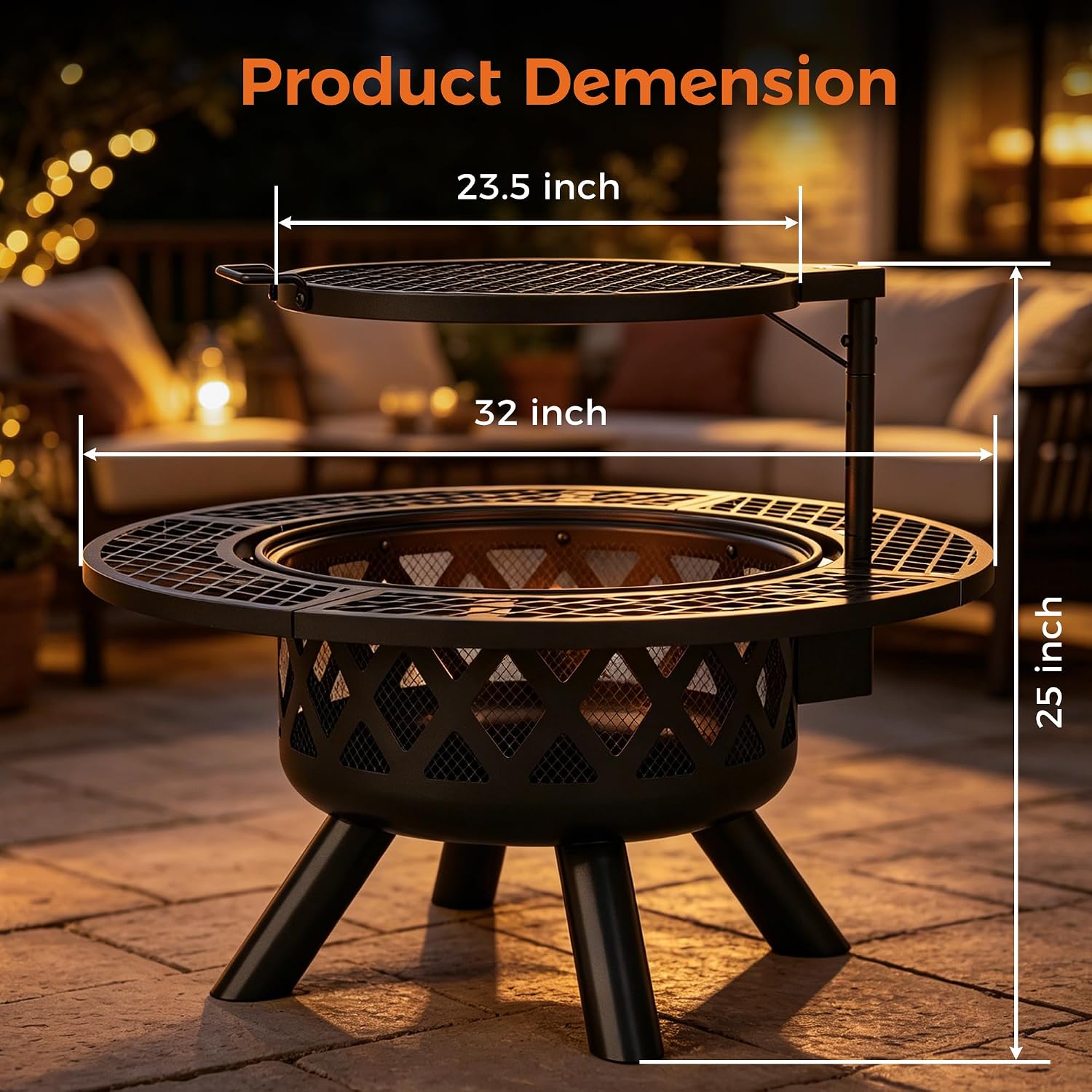 BALI OUTDOORS Fire Pit with Poker, 32 inch Outdoor Fire Pit Patio, Wood Burning Firepits for Outside with Grill