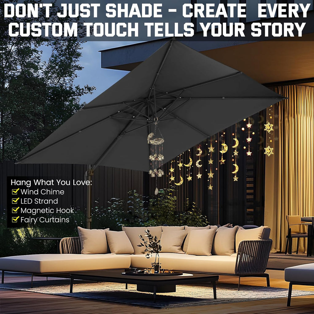 Hoteel 10ft Patio Umbrella Heavy Duty Aluminum Windproof & Shade Provision Outdoor Cantilever Double Top Offset Large Umbrella Height Adjustable with 360°Rotation for Patio Pool Deck Gazebo, Gray