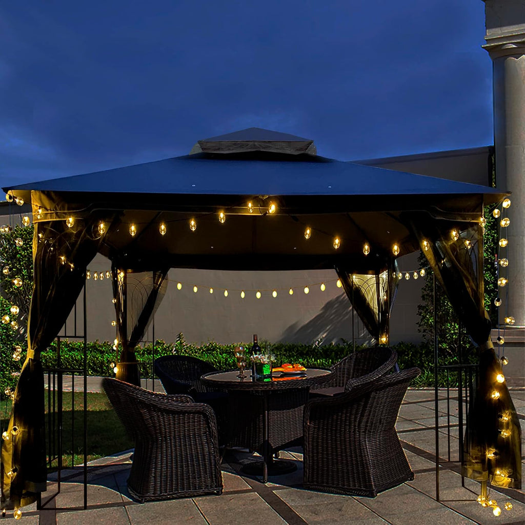 10x10 Outdoor Patio Gazebo, Heavy Duty Soft Top Gazebo with Shelves and Netting, Waterproof Canopy Gazebo with Galvanized Steel Frame and Double Roof, Metal Gazebo for Deck, Backyard, Porch (Gray)