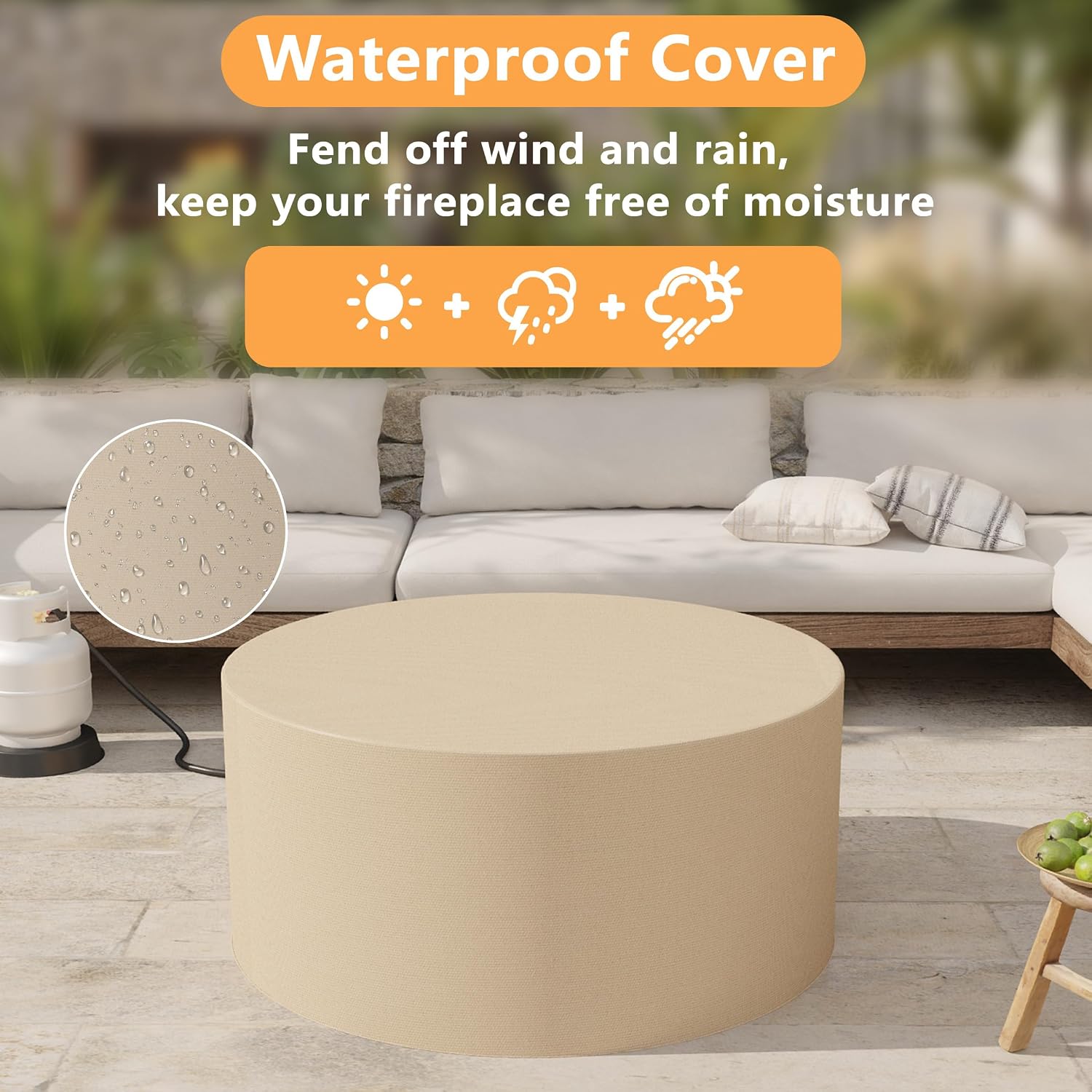 32.5 inch Outdoor Propane Fire Pit Table, 50000 BTU Round Patio Fire Pit Table with Lid, Waterproof Cover, 10ft Gas Hose & Gas Tank Base, Lava Rocks, CSA Certified, Grey