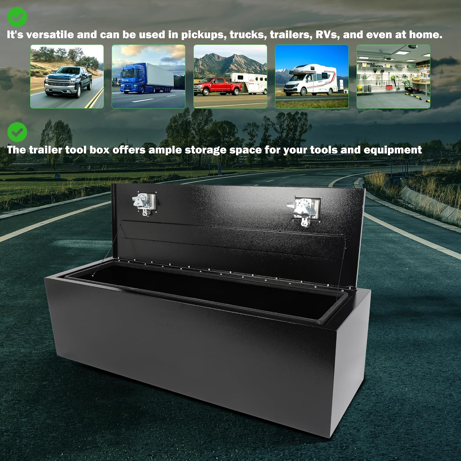 SCITOO 48' Iron Truck Bed Tool Box,Heavy Duty Crossover Storage for Most Full Size Pickups,Lockable Weatherproof Chest,Fits 48'WX16'DX16'H Truck Beds,Easy Access to Load and Unload