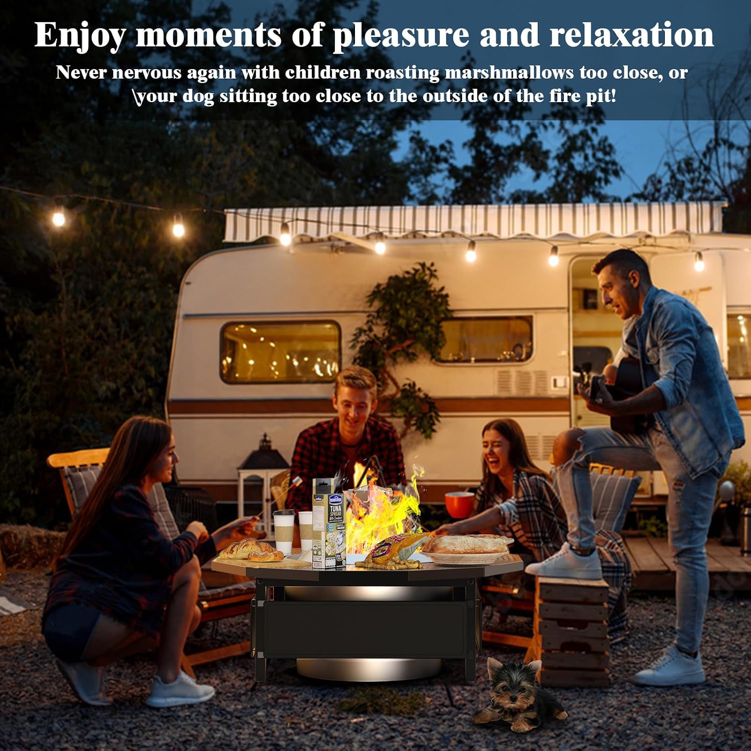 Surround Tabletop Use for Solo Stove Bonfire Ranger 2.0 and Mesa, Accessories for Solo Stove, Fire Pit Surround Table Adjustable with UV-Resistant Outdoor Fabric, Thick Metal Black