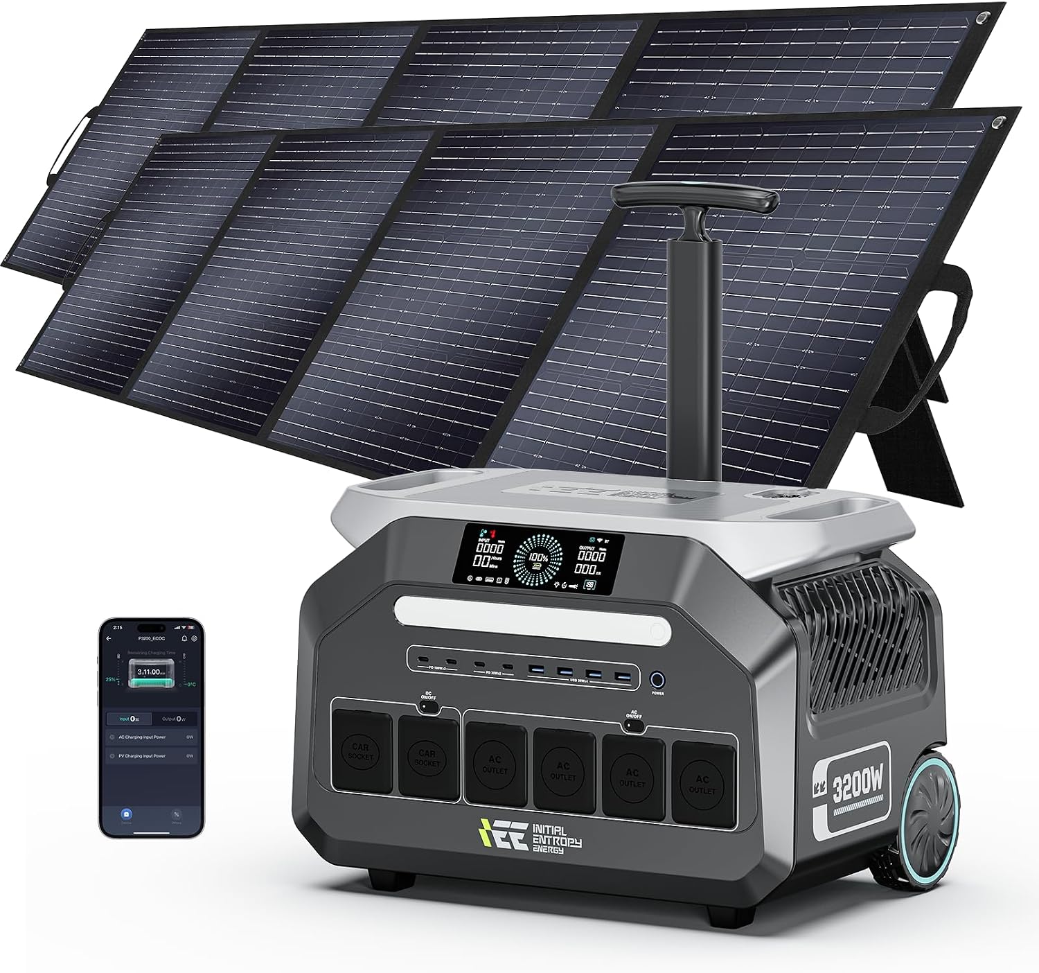 IEE 3200W Portable Power Station P3200 with 2x200W Solar Panel, 2048Wh Solar Generator, 1800W AC Charging, AC Outlets x 4, LiFePO4 Battery Power Station for Home Backup, Camping, RV, Emergency