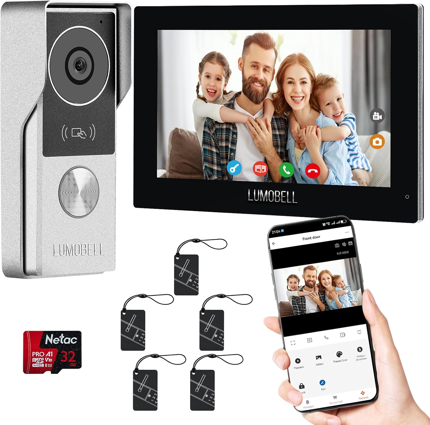 Wired Video Doorbell Camera with Indoor Monitor, Video Intercom System, 7' Touchscreen Display, Night Vision, 130° Wide Angle, Two-Way Talk, Tuya App Remote Unlock, Waterproof, No Monthly Fees