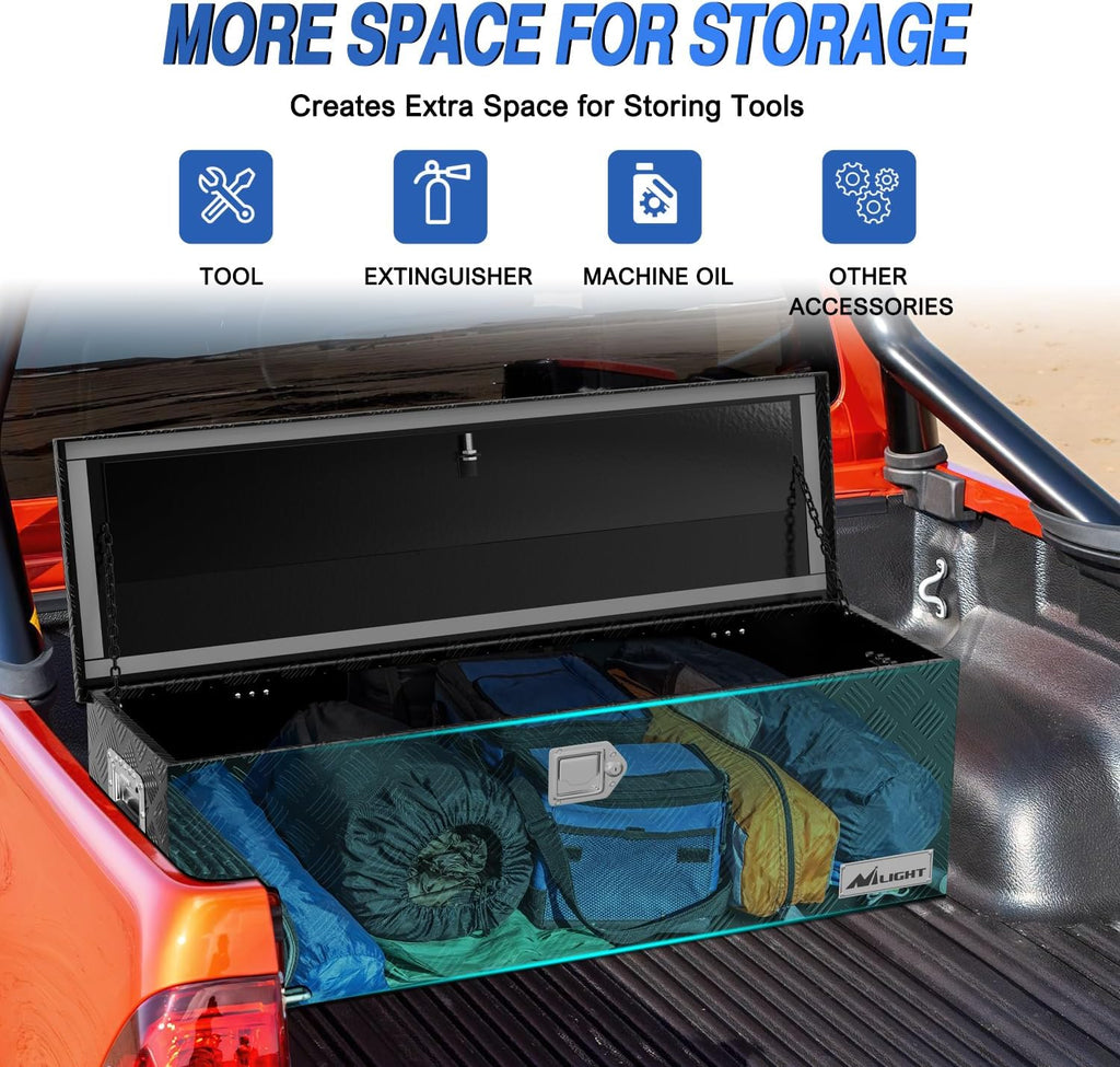 Nilight 44 Inch Truck Tool Box Heavy Duty Aluminum Stripes Plated Pick Up Truck Bed Toolboxes 44'x15'x15' Waterproof Storage Organizer for Bed of Truck RV Trailer with Side Handle Lock Keys, Black