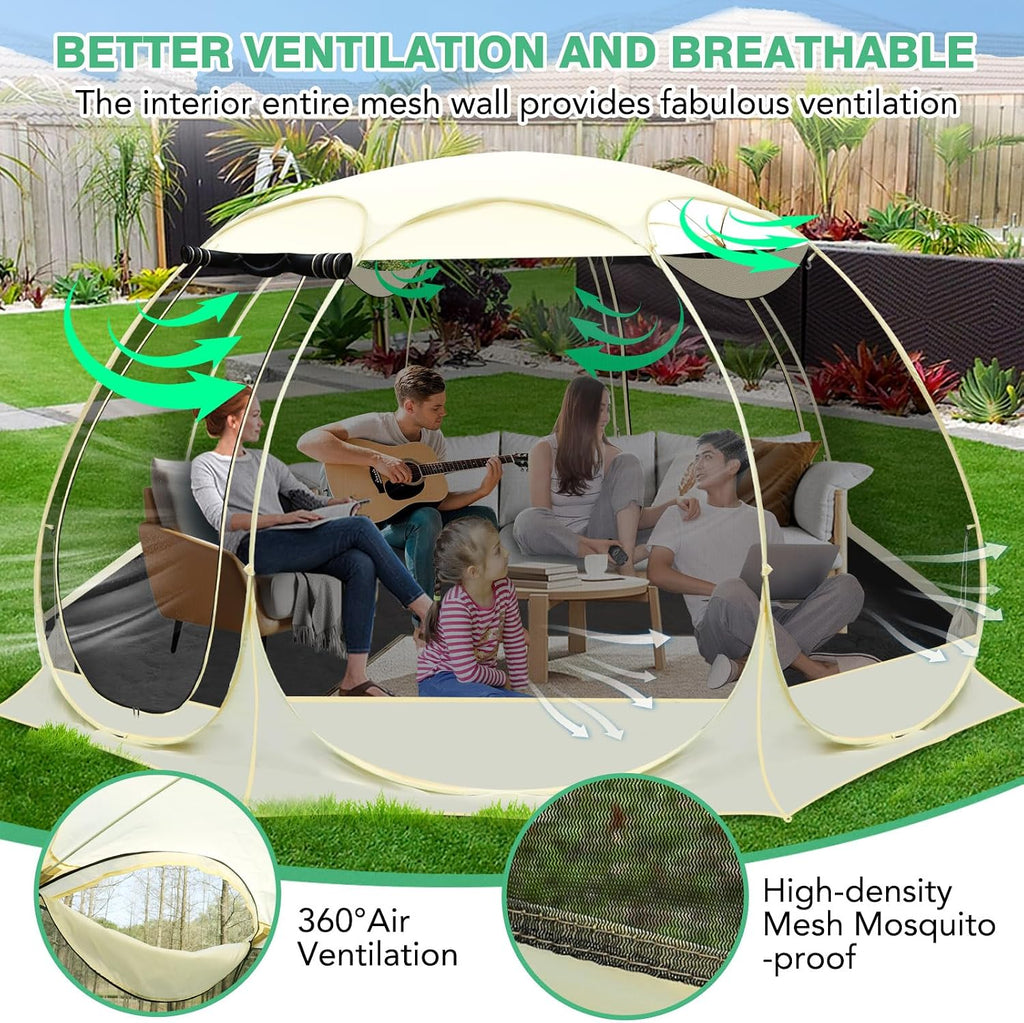 12x12Ft Pop-Up Canopy Screen House Tent - Outdoor Screen Room with 10 Mesh Side Panels Not Waterproof, Includes Carrying Bag - Fit 8-10 Person