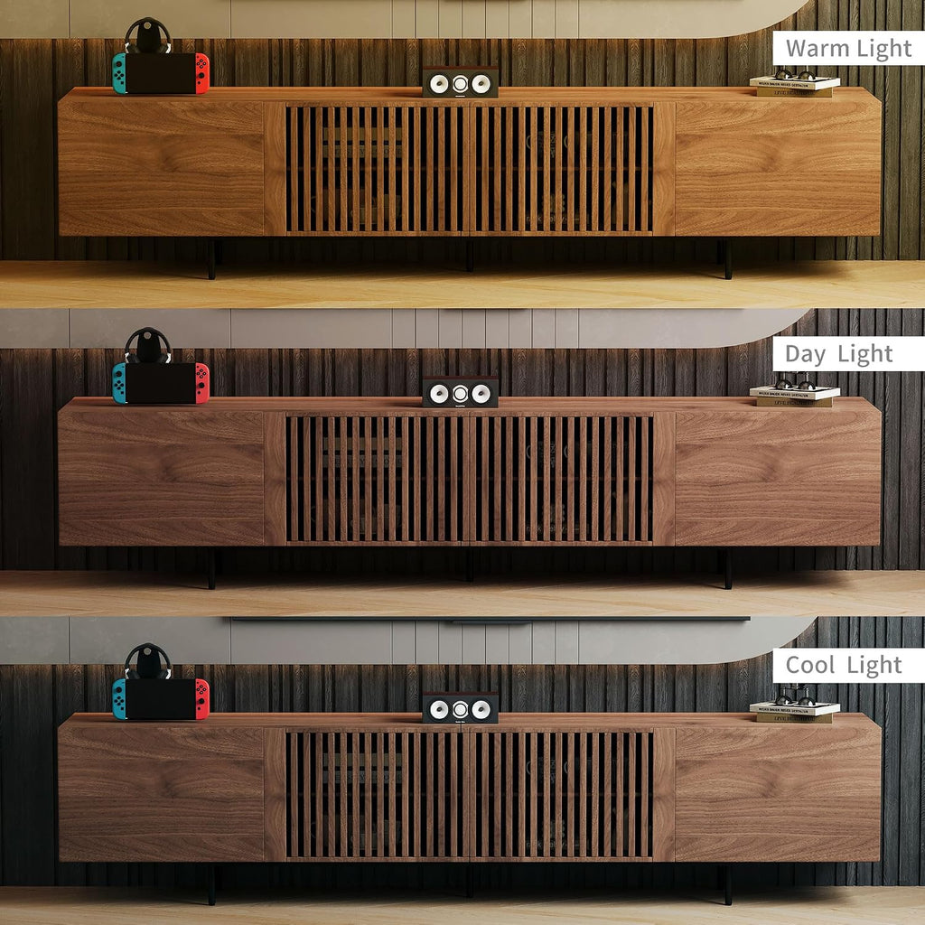 94.48' Mid-Century Modern TV Stand, Walnut Media Console with 4 Storage Cabinets, Entertainment Center for TVs up to 100 Inches, Ideal for Living Room or Bedroom