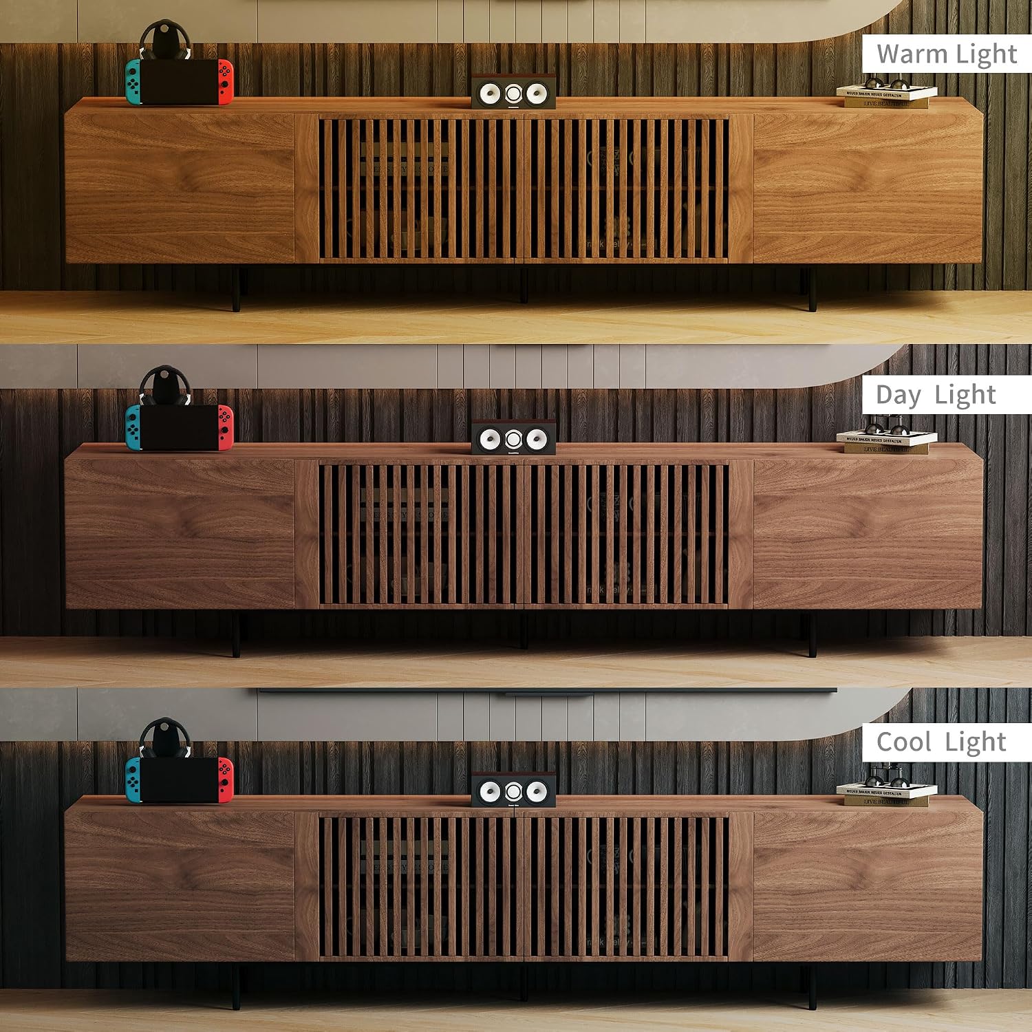 94.48' Mid-Century Modern TV Stand, Walnut Media Console with 4 Storage Cabinets, Entertainment Center for TVs up to 100 Inches, Ideal for Living Room or Bedroom