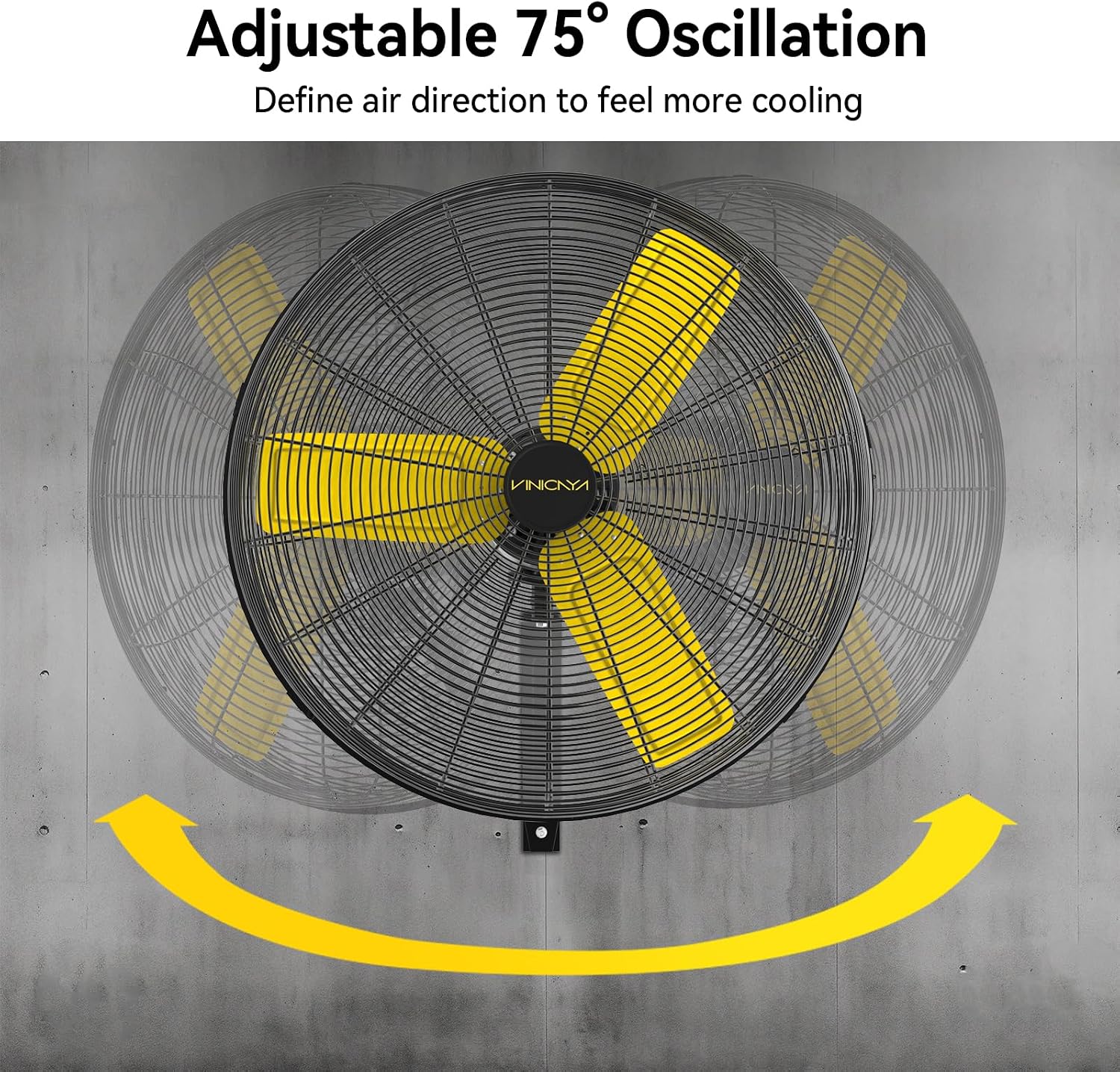 VINICAYA 30 Inch Industrial Wall Mount Fan Oscillating, 8900 CFM Commercial Metal Wall Fans with Poweful Motor, 3 Speed, Heavy Duty Construction Indoor for Warehouse, Workshops, and Garage, UL Listed
