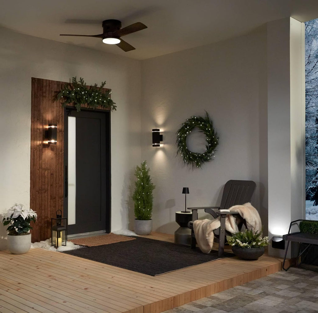 Casa Vieja 54' Salerno Modern Industrial Hugger Low Profile 3 Blade Indoor Outdoor Ceiling Fan with Light LED Remote Bronze Wood Opal Glass Damp Rated for Cottage Core Patio Exterior House Porch