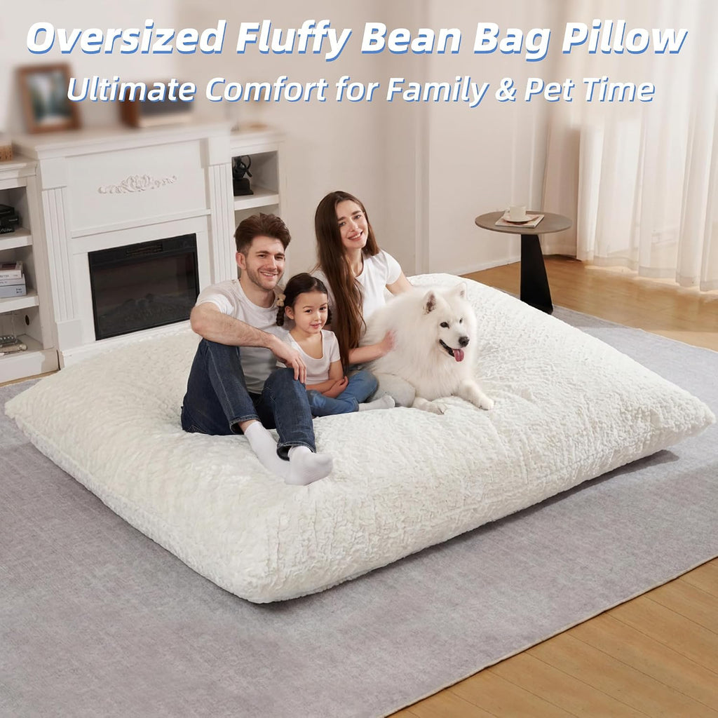 HABUTWAY 4 in 1 Bean Bag Chair, Giant Memory Foam Filling Bean Bag Sofa, Adult Bean Bag Chair, Machine Washable Faux Fur Cover, Bean Bag for Adult (White)