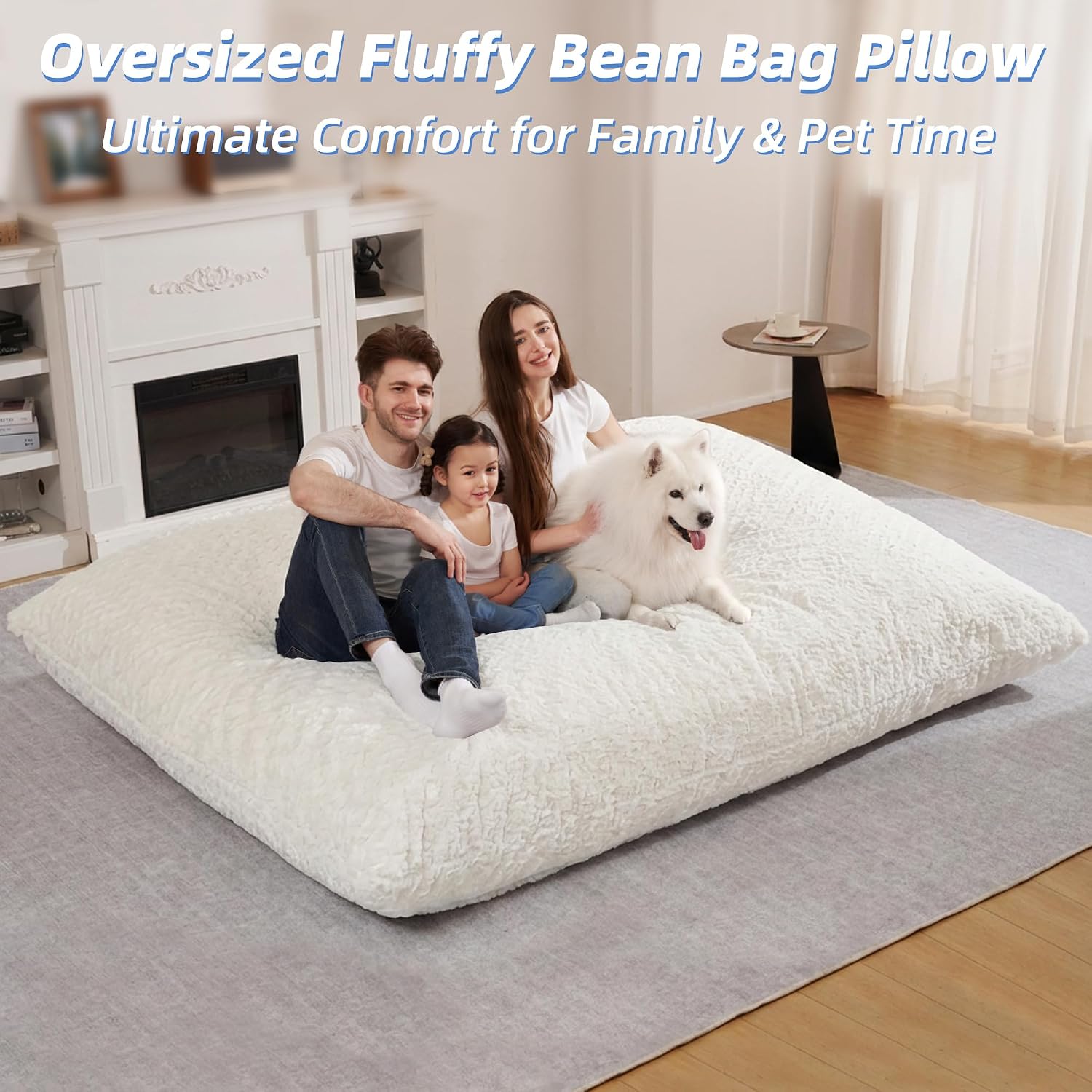HABUTWAY 4 in 1 Bean Bag Chair, Giant Memory Foam Filling Bean Bag Sofa, Adult Bean Bag Chair, Machine Washable Faux Fur Cover, Bean Bag for Adult (White)