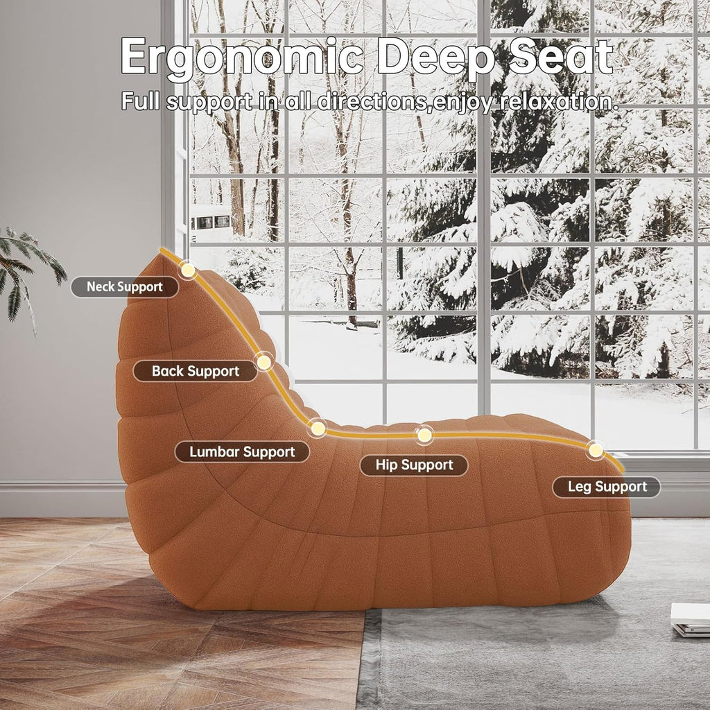 WHGBJA Bean Bag Chairs for Adults, BeanBag Reading Chair Memory Foam Couch 3-Seater, Floor Chair Soft Teddy Material, Comfy Reading Nook Chairs for Bedroom Living Room Office (Orange)