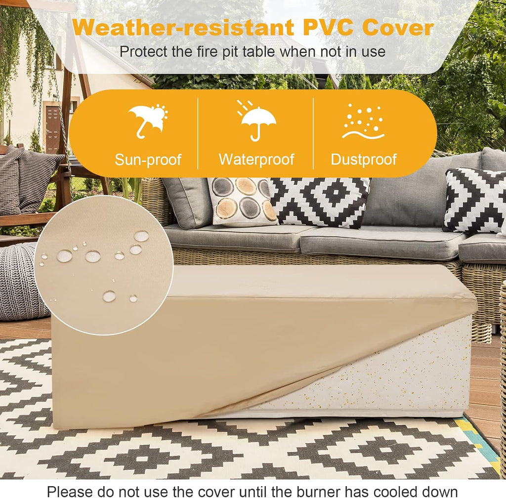 Tangkula 50,000 BTU Outdoor Fire Pit Table, 42' Rectangle Terrazzo Propane Gas Fire Table with Auto-Ignition, Stainless Steel Burner, Lava Rocks & Rain Cover for Patio Backyard Poolside