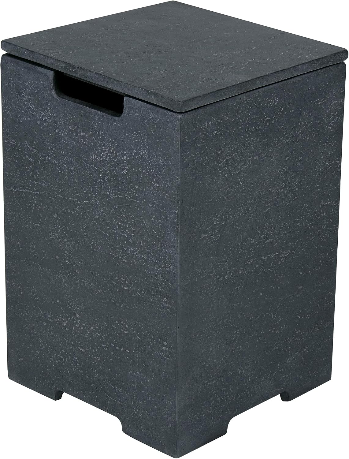 AMS Fireplace | Elementi Square Travertine Tall Dark Grey Propane Tank Cover | Marble Porcelain Top with Concrete GFRC Base | 15.9 × 15.9 × 24.9 inches | Suited for Positano Dark Grey Fire Pit Table