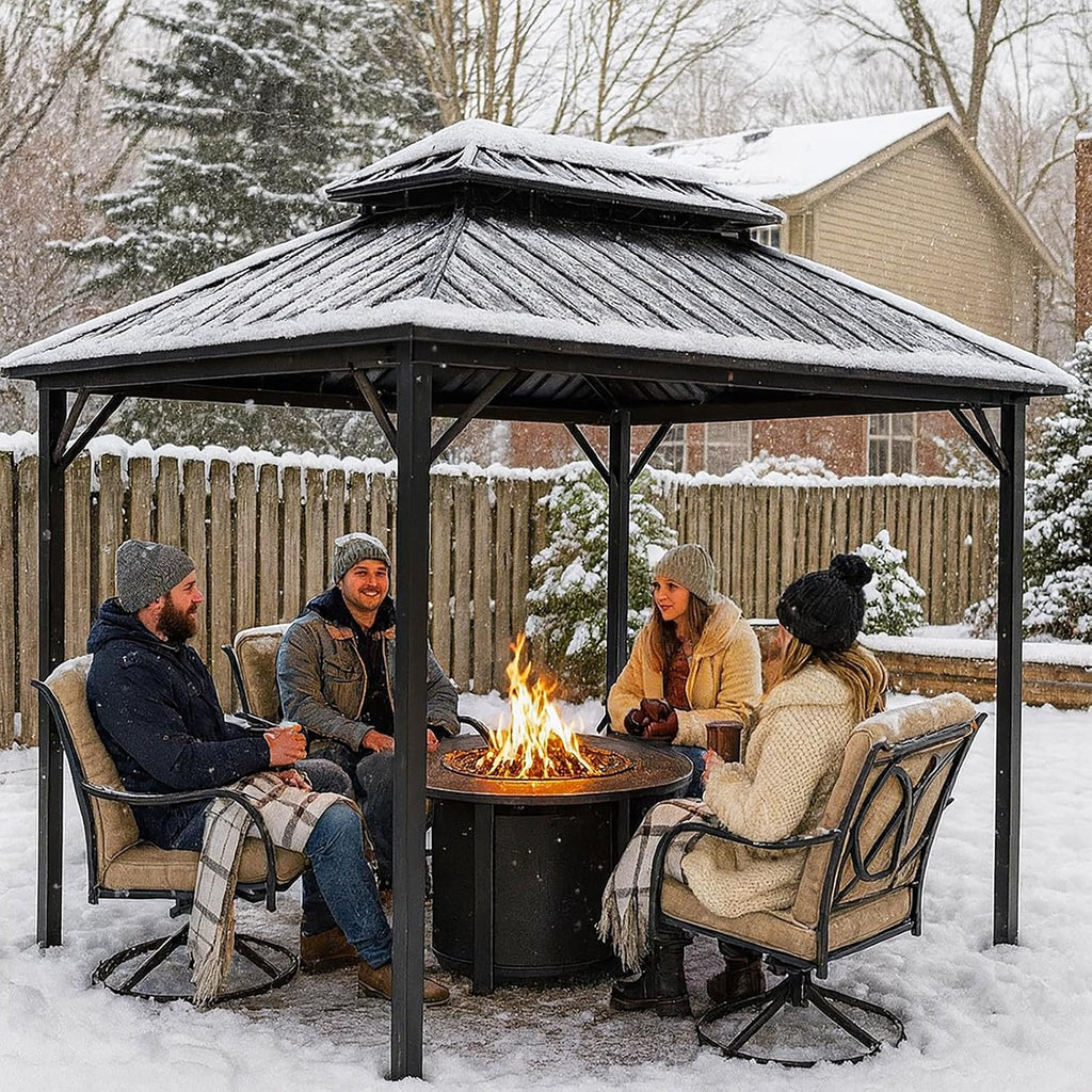10x10 Hardtop Aluminum Gazebo, Outdoor Metal Gazebo with Netting & Curtains - Heavy Duty Iron Roof for Patios, Waterproof & Snow Load Resistant (Double Hardtop No Curtain & Netting)