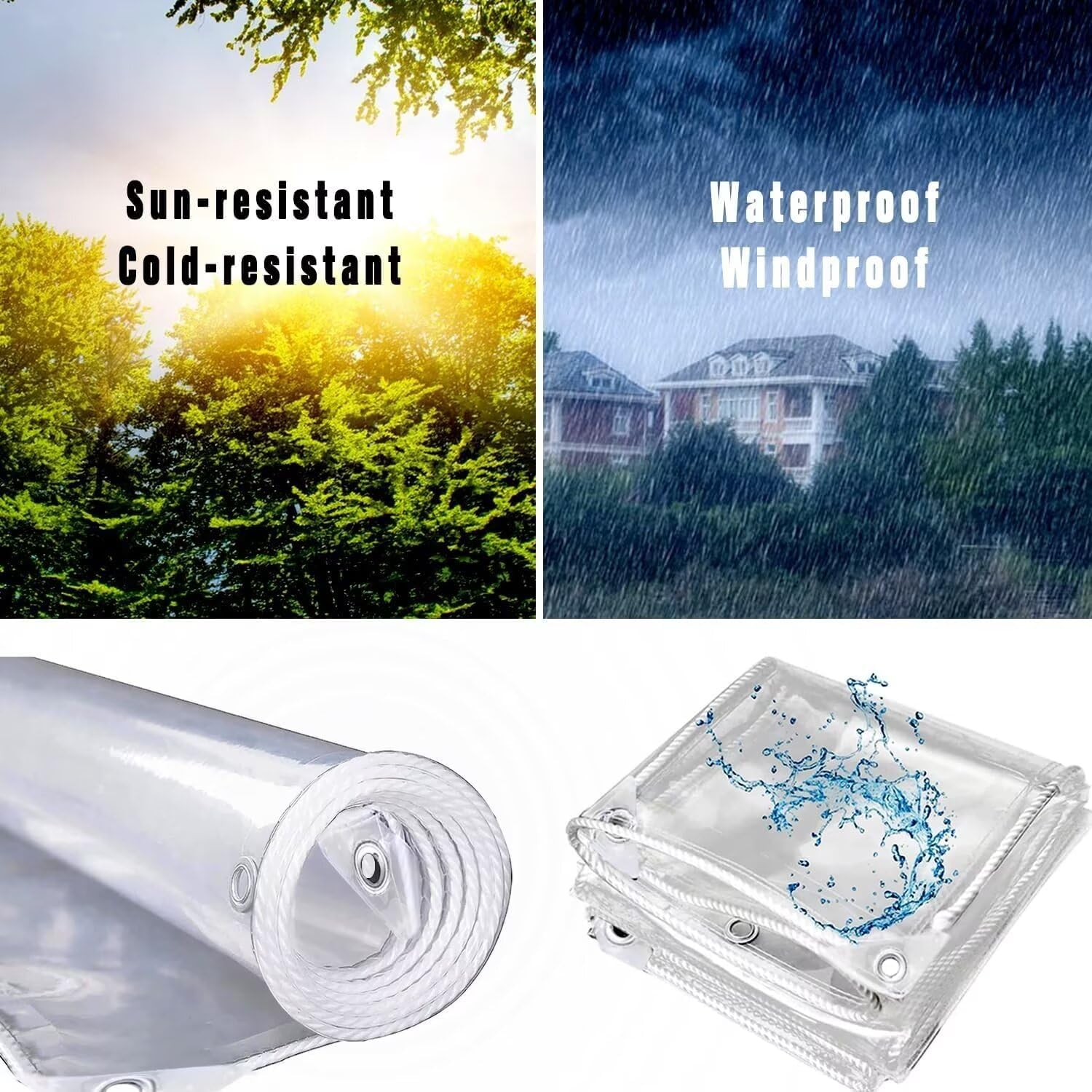 10' X 15' Clear Vinyl Tarp, 14 Mil Clear Tarps Heavy Duty Water Resistant, 400g/m² Thickened Tear Resistant with Metal Grommets, for Patio Porch and Garden Chicken Coop