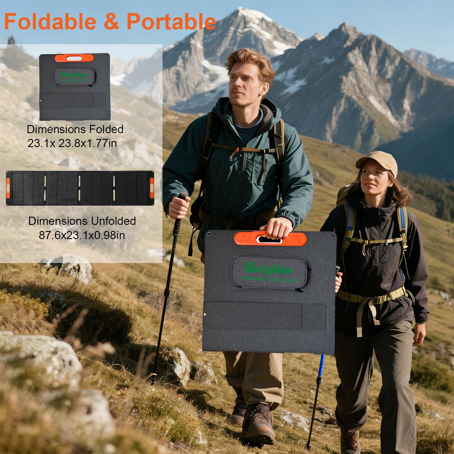 200W Portable Solar Panel for Power Station,25V Foldable Solar Panel Charger with Kickstand,Dual USB & Type-C Output,>23% High Efficiency IP65 Waterproof for Camping,Hiking,RV Trips