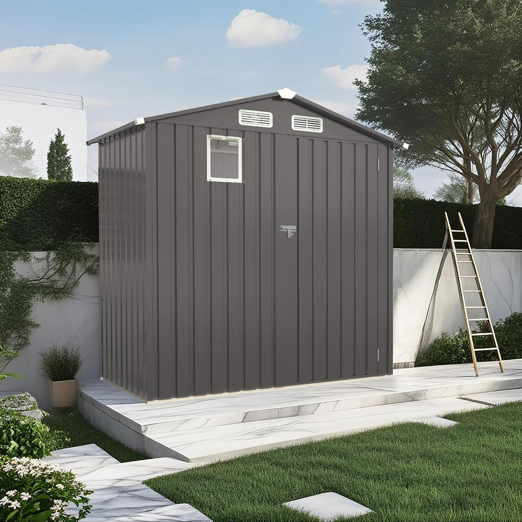 Organize and Secure with 6x3.6 FT Metal Shed, Waterproof Outdoor Storage with Lockable Door & Clear Window for Garden Tools, Patio Furniture, Bicycles, Gray