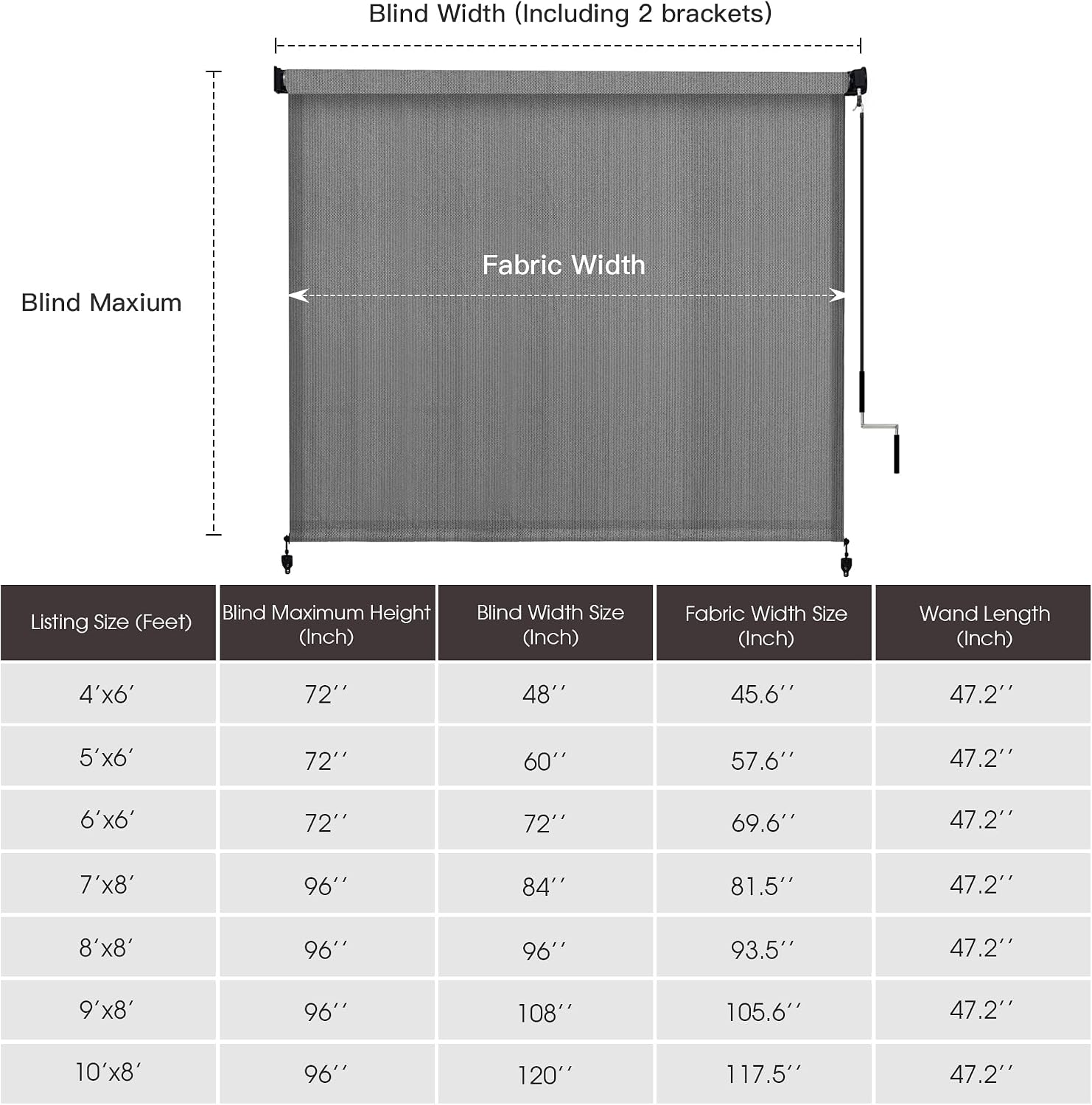 VICLLAX Outdoor Roller Shade Fabric for Porch Gazebo, Patio Cordless Blinds Roll Up Shade (9' W X 8' L), Anthracite Grey