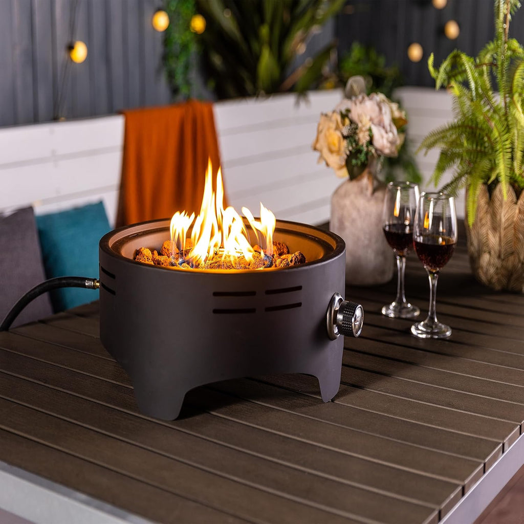 15' Outdoor Propane Tabletop Gas Fire,40000 BTU Round Steel Fire Pit for Outdoor Living Room Garden Balcony,Black