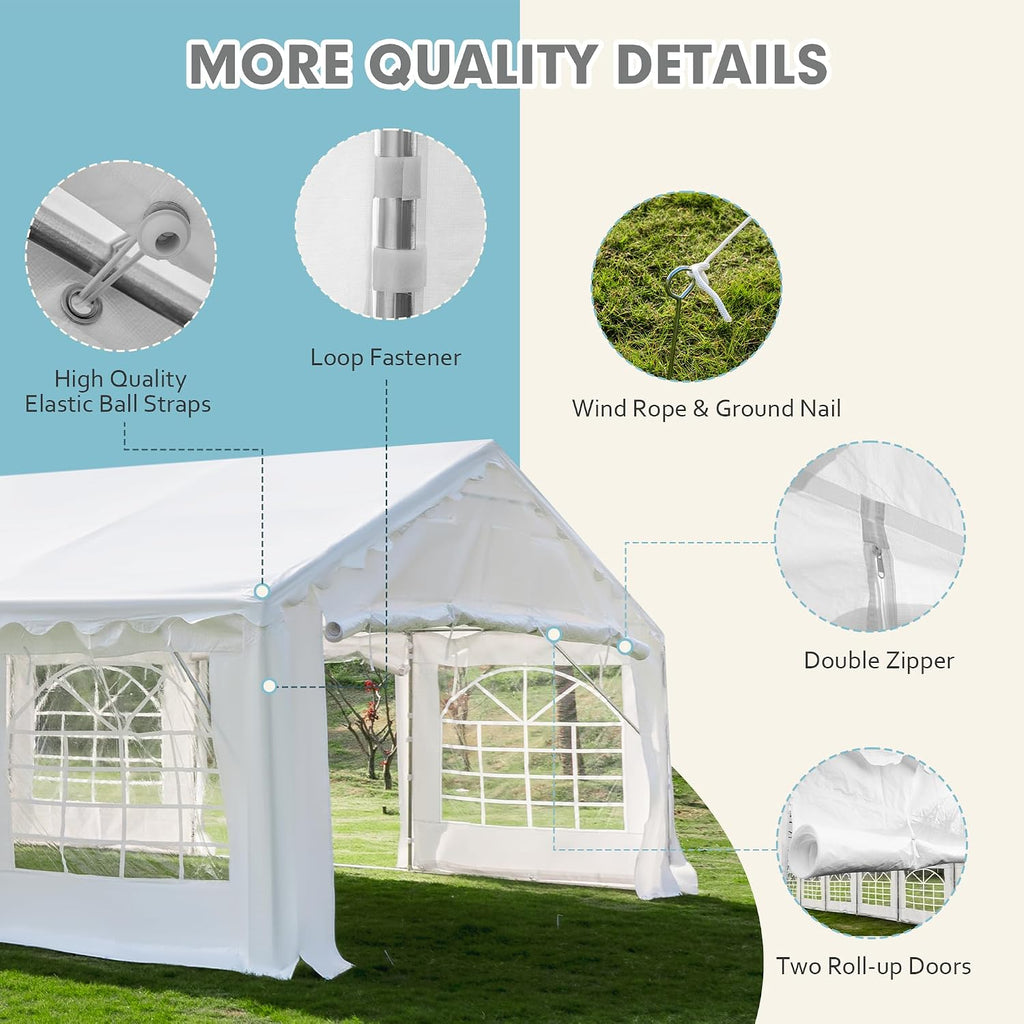 EROMMY 20x60FT Heavy Duty Party Tent, White Outdoor Wedding Canopy with Removable Sidewalls, 2 Roll-Up Doors & 5 Storage Bags, Large Event Shelter for Commercial or Backyard Use