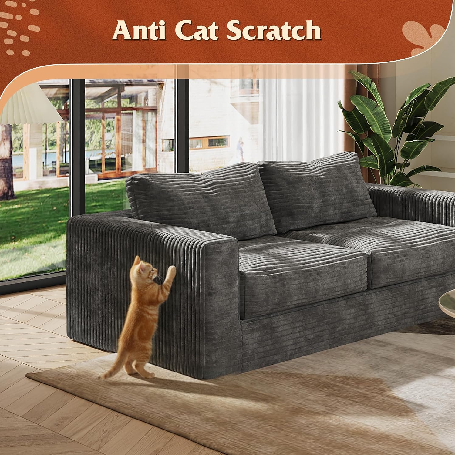 WLIVE 82'' Boneless Loveseat, Couches for Living Room, Bean Bag Couch for Adults, with Pillows, Giant Floor Couch, Plush Sofa, Grey, Loveseat