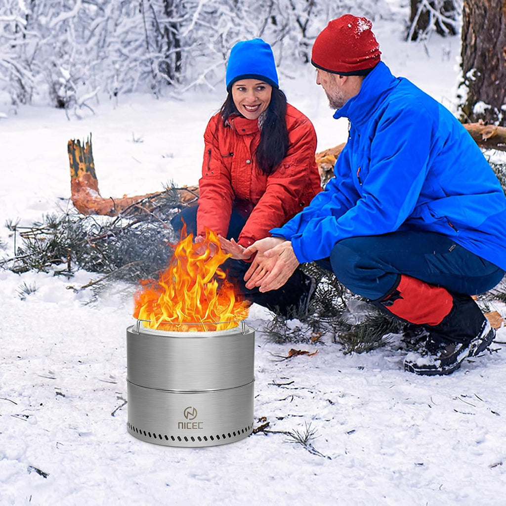 Nice C Fire Pits, 19.1 Inch Smokeless Fire Pits, Portable Fire Pit, Outdoor Fire Pit, Tabletop Fire Pit, Wood Buring Fireplaces, Stainless Steel, with Grill Grate, Removable Ash Tray & Carry Bag