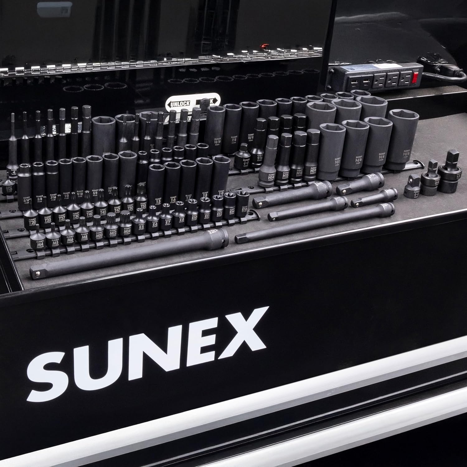 Sunex Tools 3/8' & 1/2' Drive SAE & Metric 6 Point Standard & Deep with Star (E and Tamperproof), Triple Square, & Hex Bit, 106-Piece, Model 10105