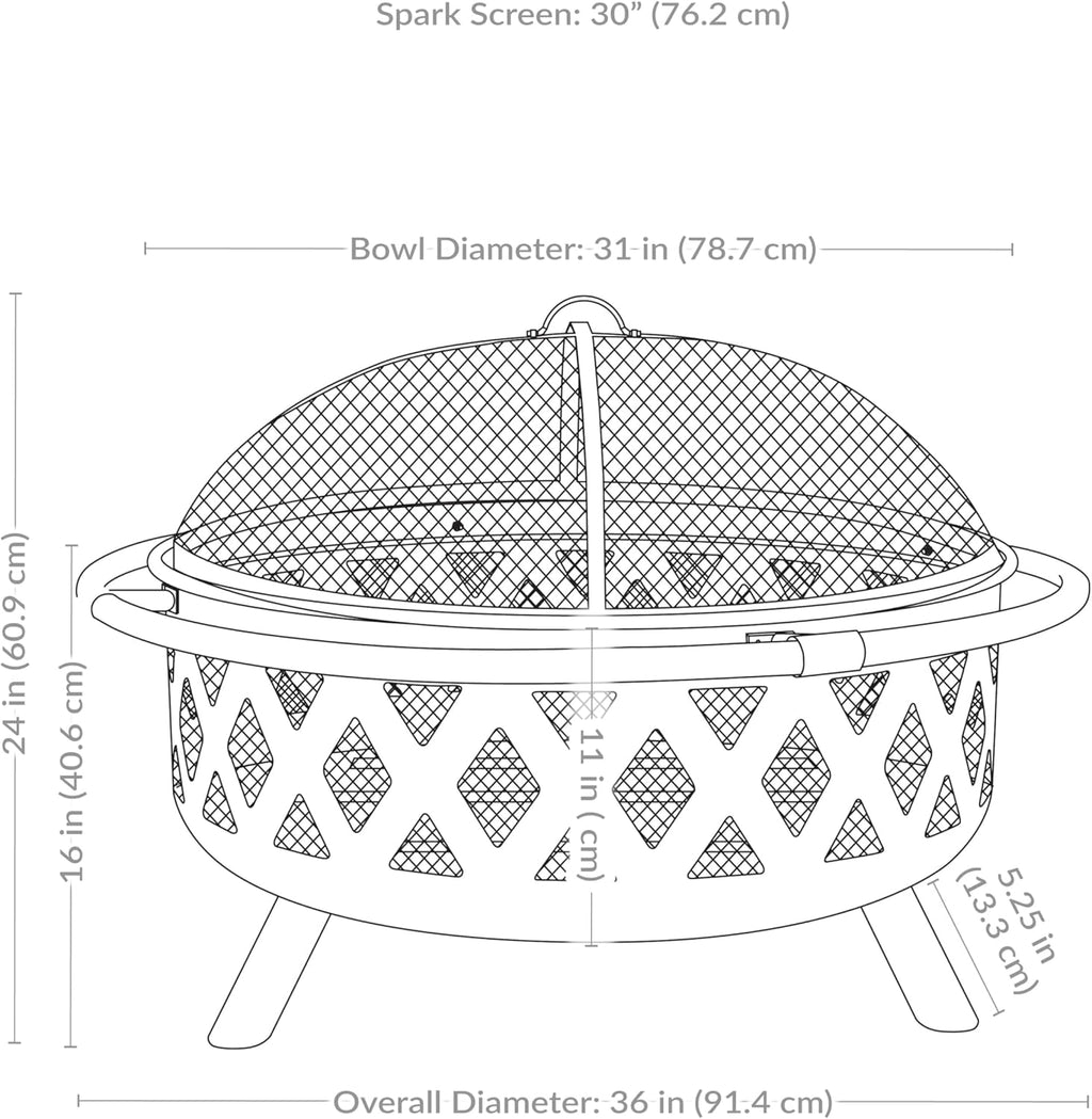 Sunnydaze Crossweave Outdoor Fire Pit - Wood-Burning Fire Pit for Outside with Spark Screen, Poker and Round Cover - 36-Inch - Black
