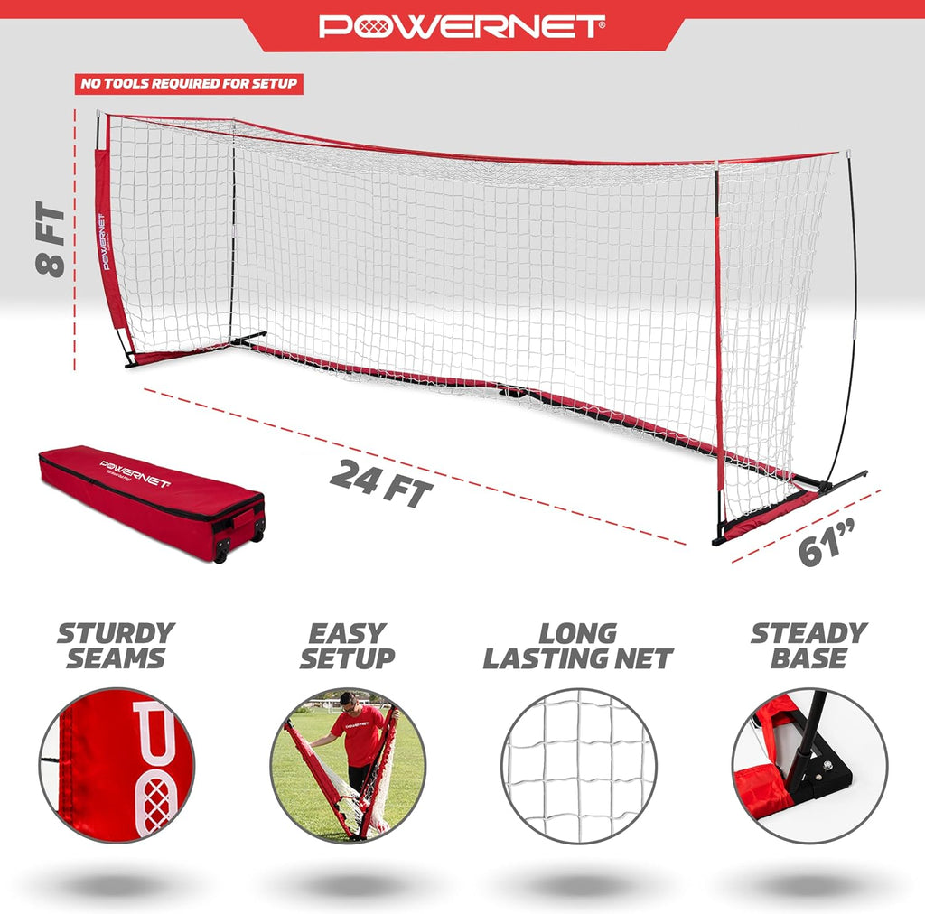 PowerNet Soccer Goal for Backyard, 3Mx2M / 6x4 / 8x4 / 12x6 / 14x7 /18.5x6.5 / 21x7 / 24 x 8 Portable Soccer Net, Sports & Outdoors Training Equipment, Quick Setup 1 Goal & Zipper Storage Bag
